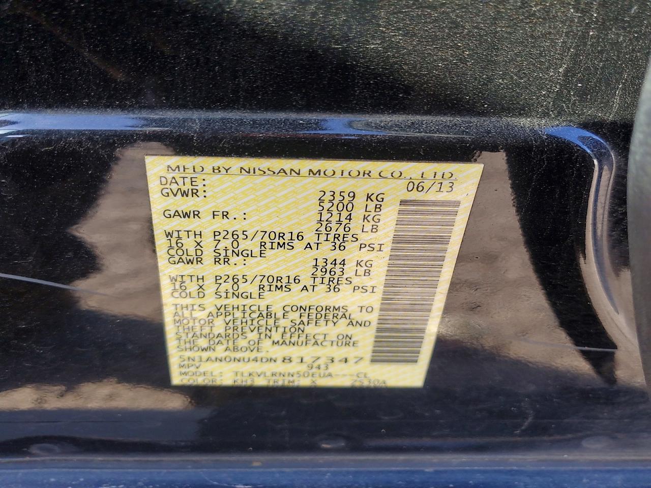 2013 Nissan Xterra X Black vin: 5N1AN0NU4DN817347