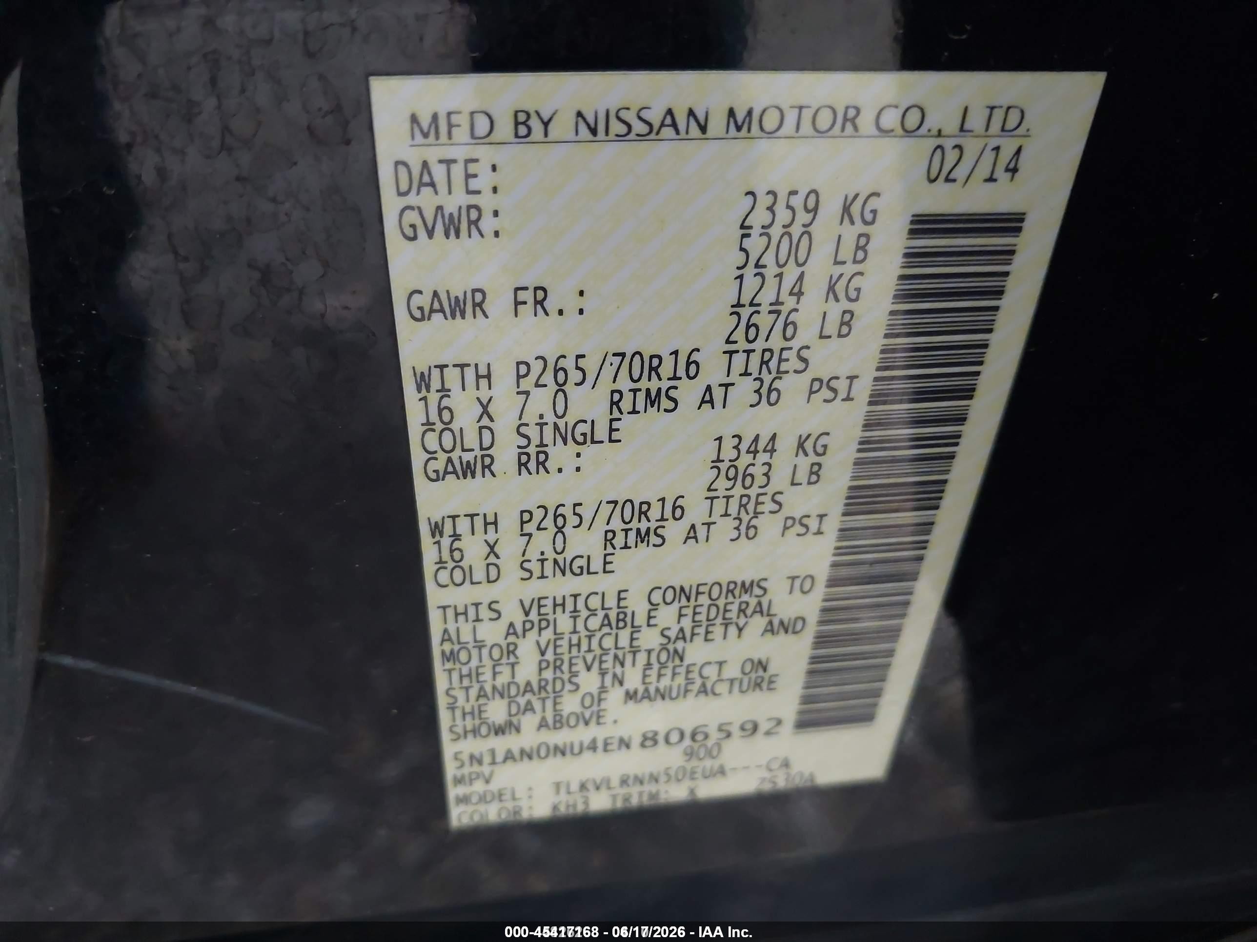 2014 Nissan Xterra S/x Black vin: 5N1AN0NU4EN806592