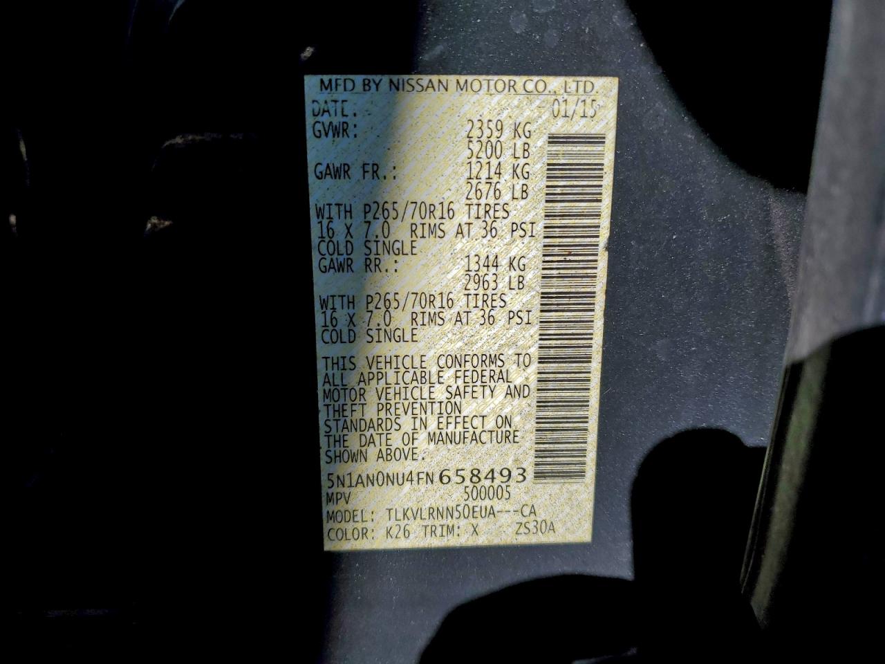 2015 Nissan Xterra X Black vin: 5N1AN0NU4FN658493