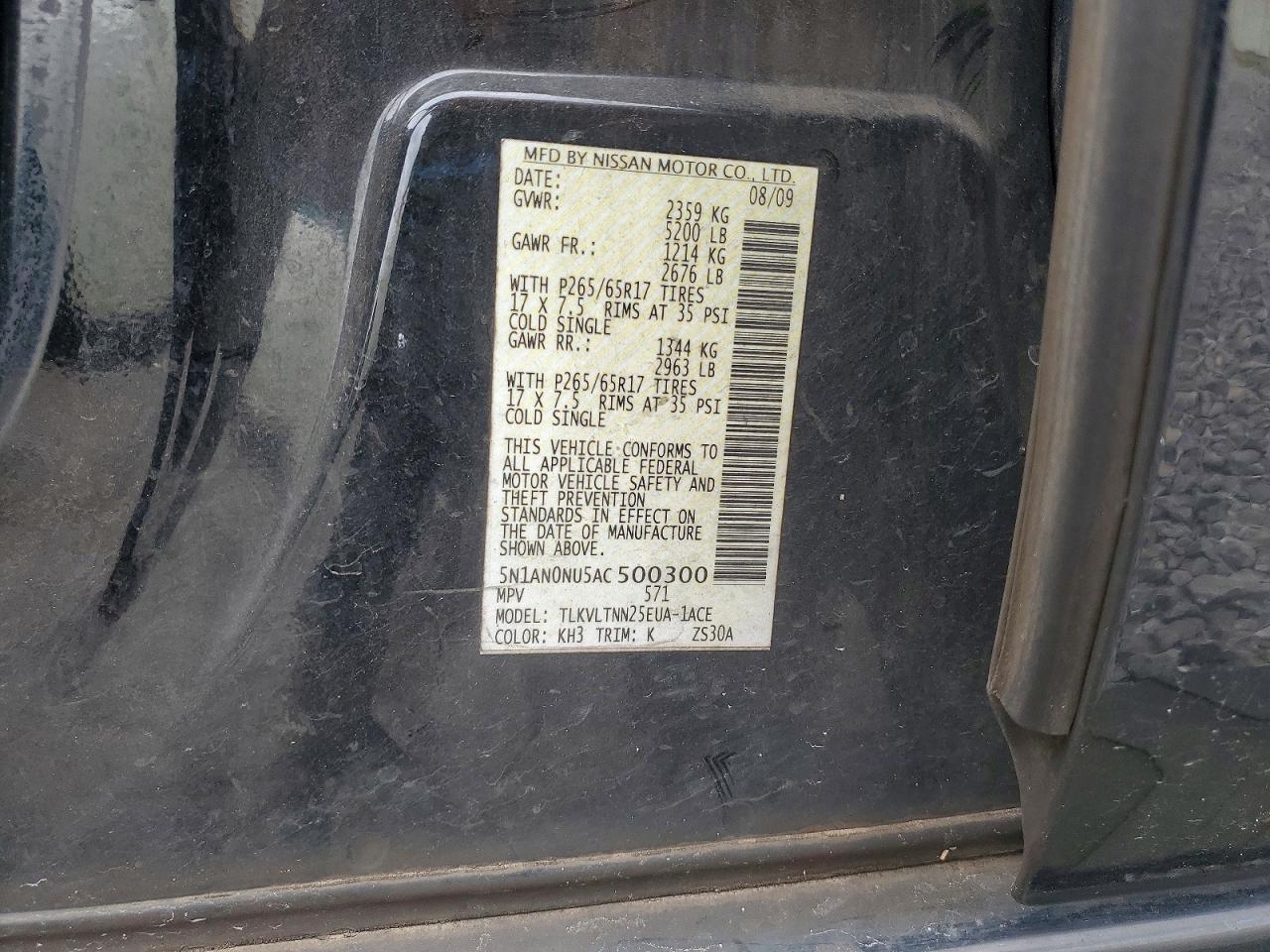 2010 Nissan Xterra X Black vin: 5N1AN0NU5AC500300