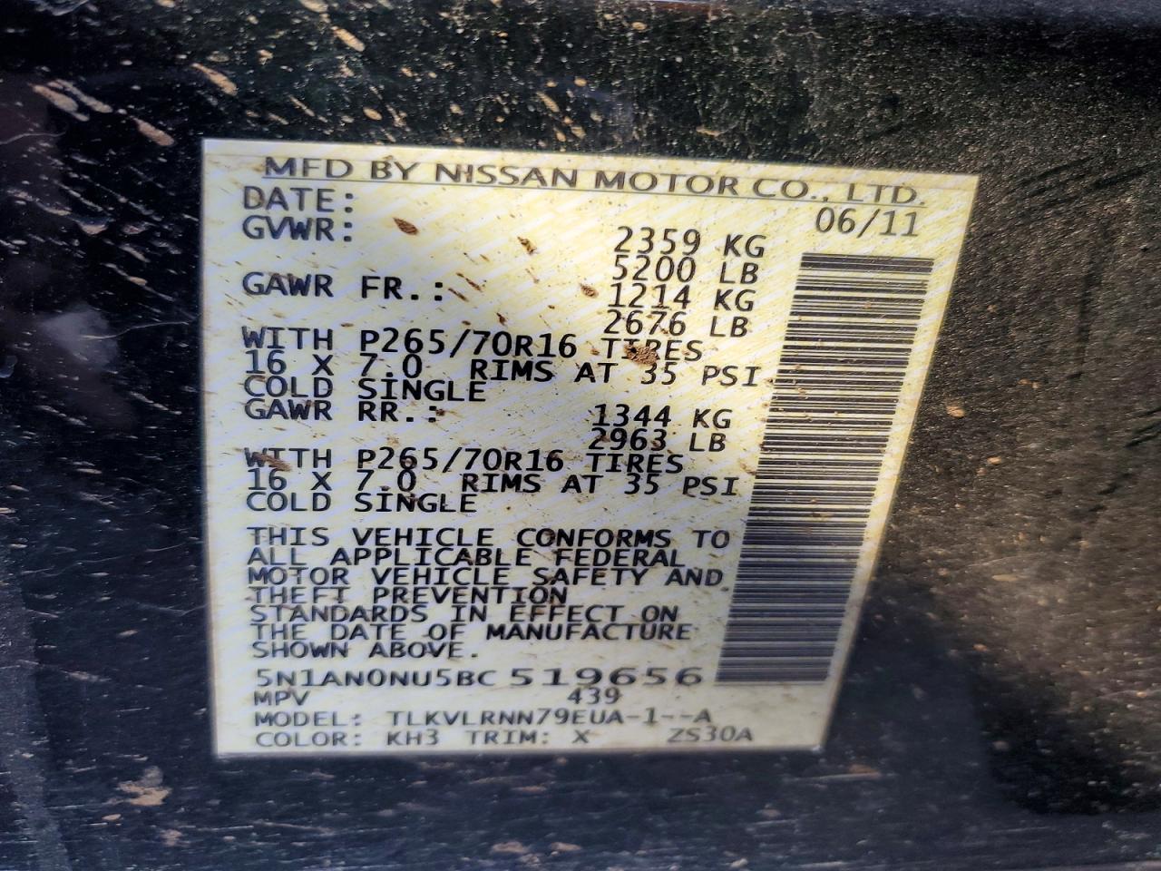2011 Nissan Xterra Off Road Black vin: 5N1AN0NU5BC519656