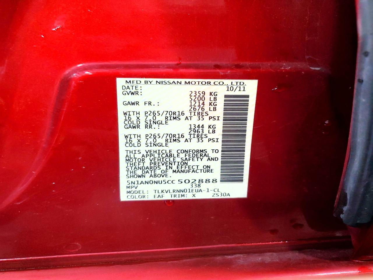 2012 Nissan Xterra X Orange vin: 5N1AN0NU5CC502888