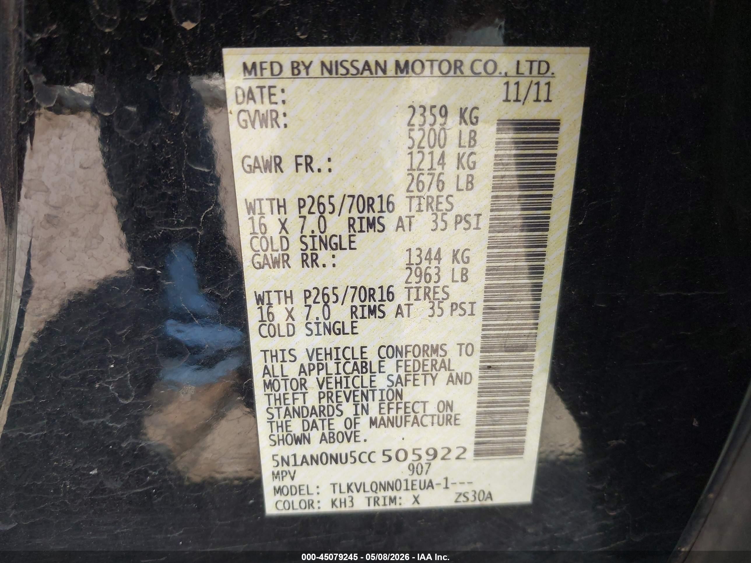 2012 Nissan Xterra X Черный vin: 5N1AN0NU5CC505922