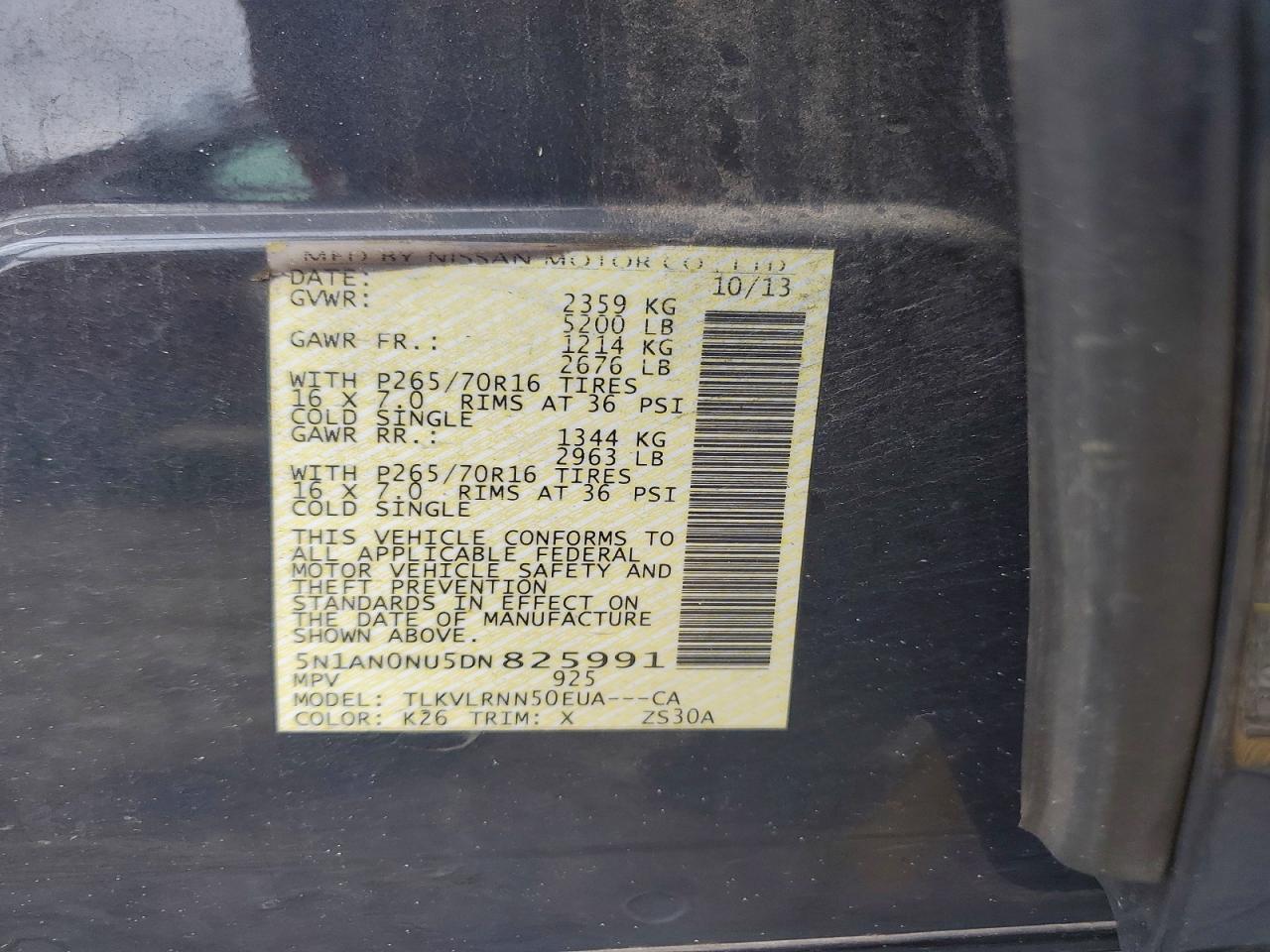 2013 Nissan Xterra X Charcoal vin: 5N1AN0NU5DN825991