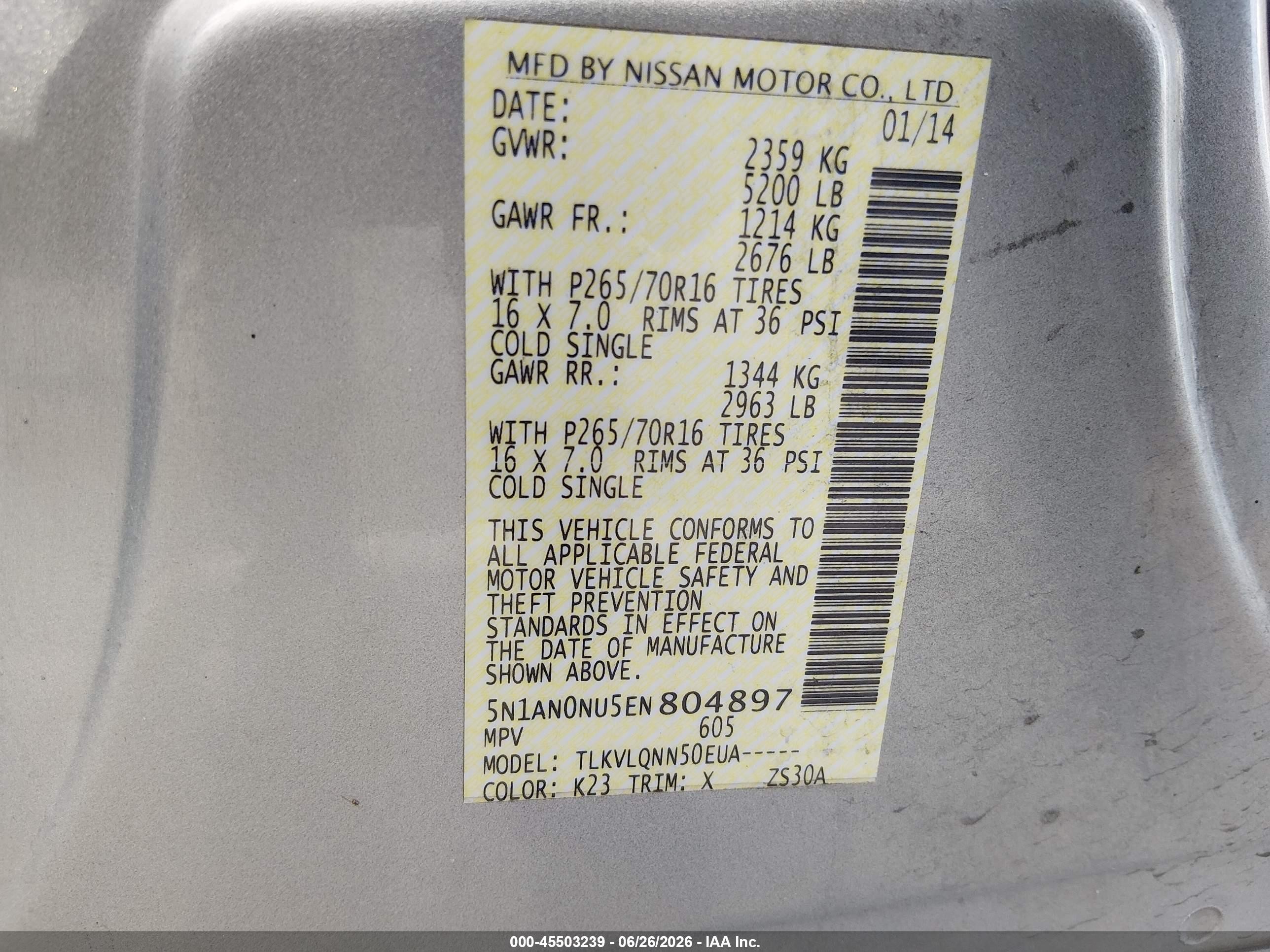 2014 Nissan Xterra X Gray vin: 5N1AN0NU5EN804897