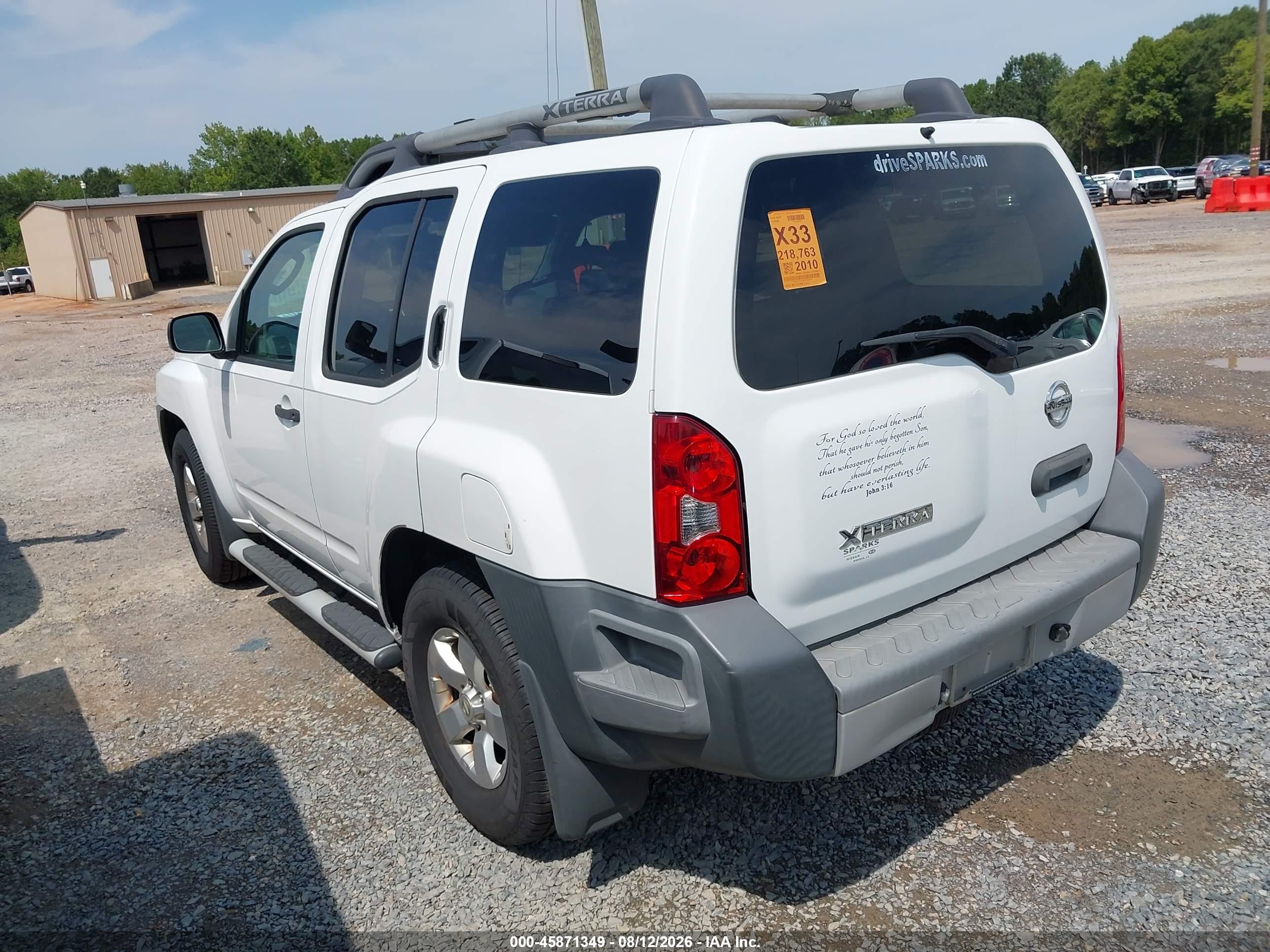 2010 Nissan Xterra S White vin: 5N1AN0NU6AC524055