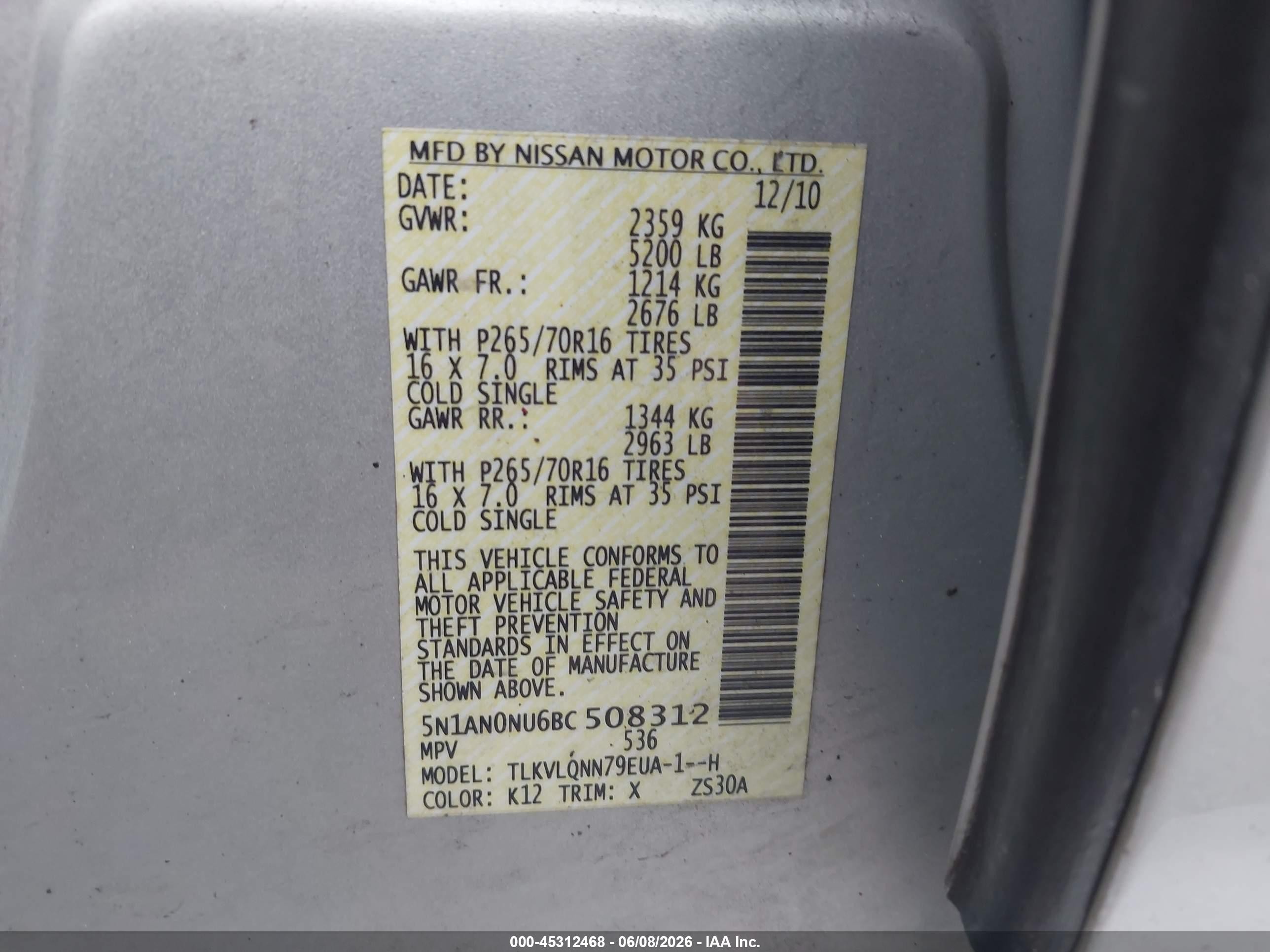 2011 Nissan Xterra X Silver vin: 5N1AN0NU6BC508312