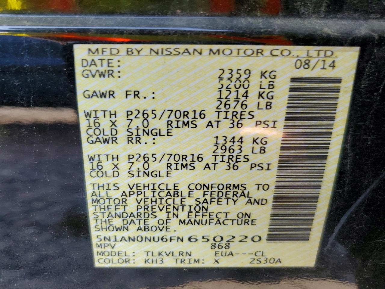 2015 Nissan Xterra X Черный vin: 5N1AN0NU6FN650220