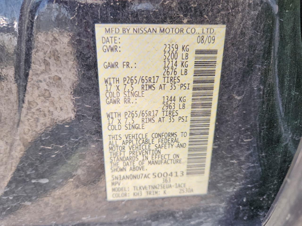 2010 Nissan Xterra X Black vin: 5N1AN0NU7AC500413