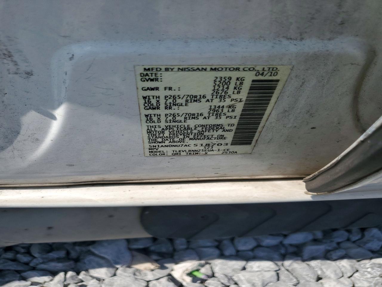 2010 Nissan Xterra X Белый vin: 5N1AN0NU7AC518703