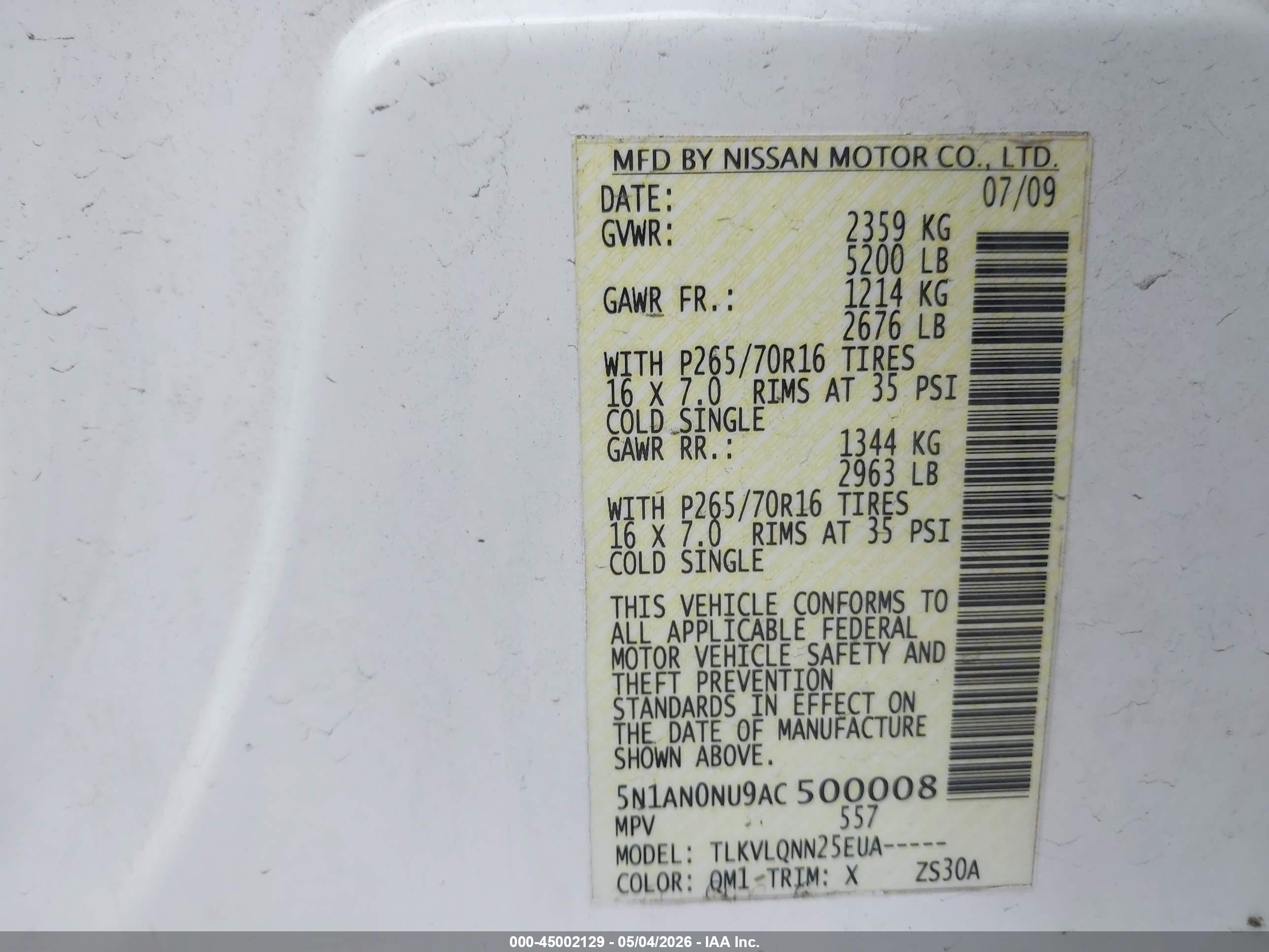 2010 Nissan Xterra X White vin: 5N1AN0NU9AC500008