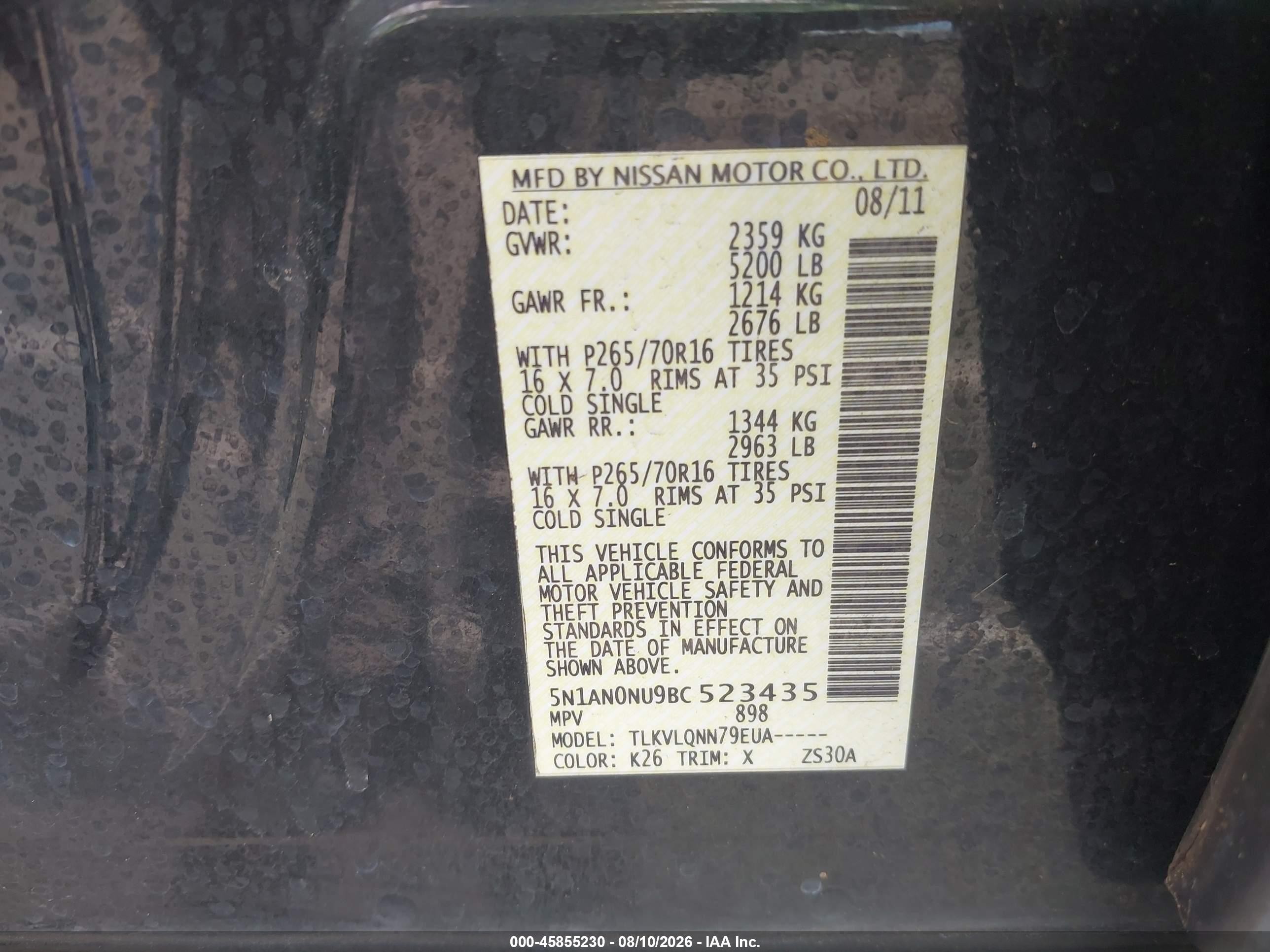 2011 Nissan Xterra X Gray vin: 5N1AN0NU9BC523435