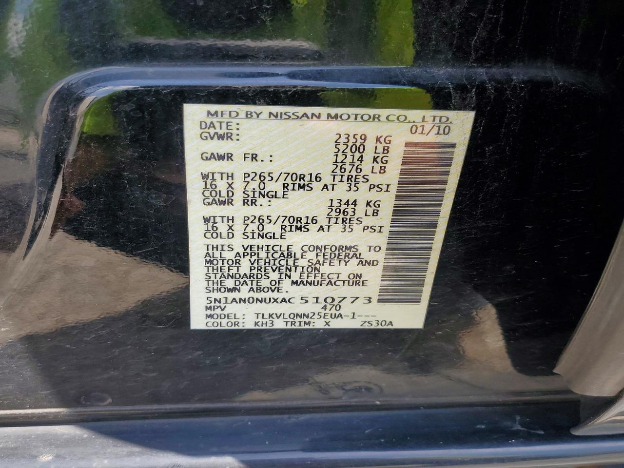 2010 Nissan Xterra X Black vin: 5N1AN0NUXAC510773