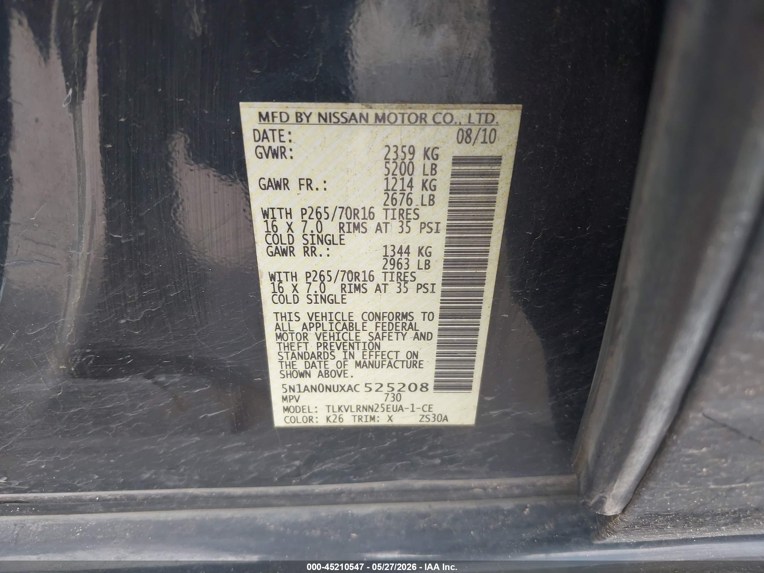 2010 Nissan Xterra S Gray vin: 5N1AN0NUXAC525208