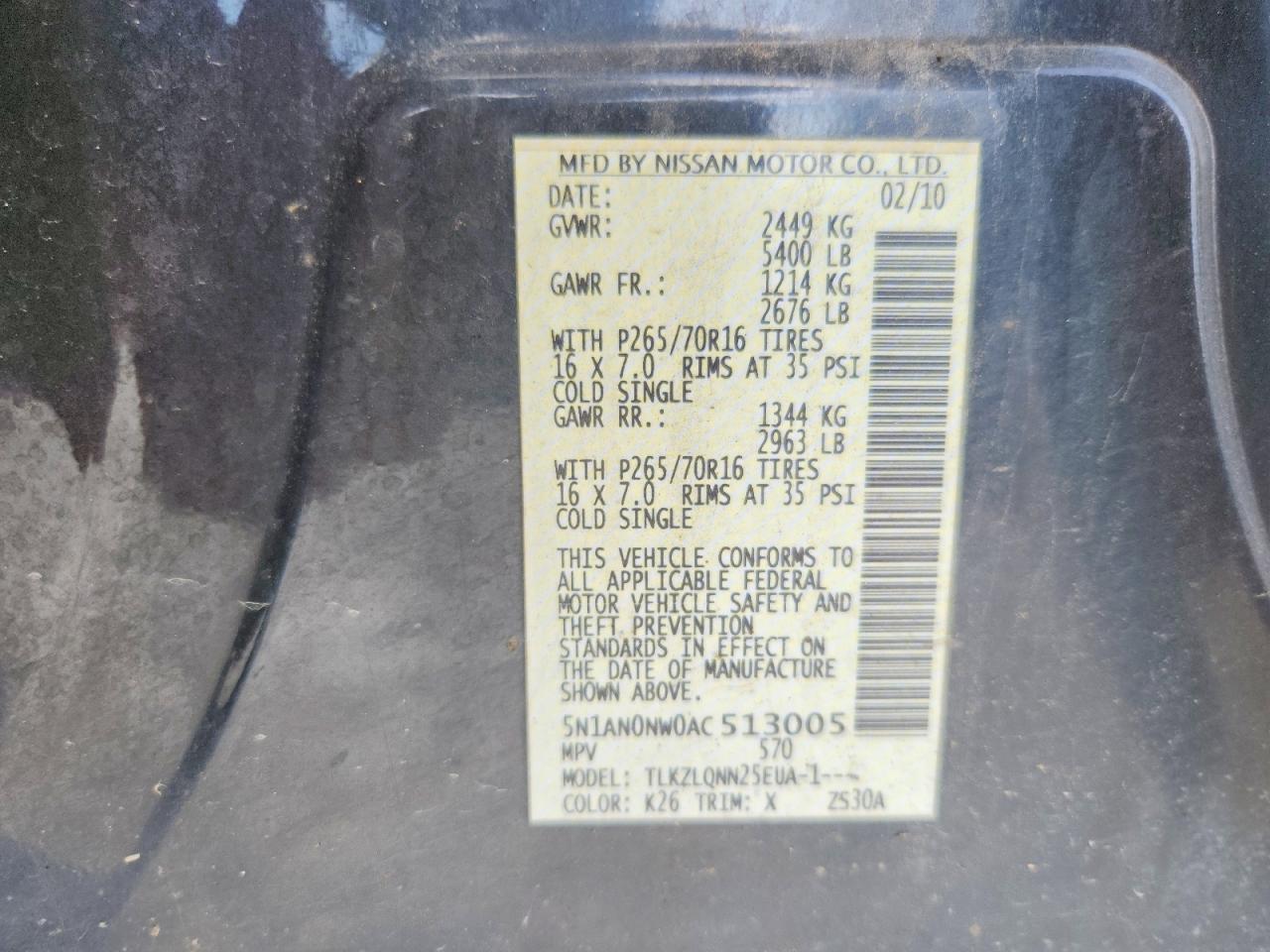 2010 Nissan Xterra X Gray vin: 5N1AN0NW0AC513005