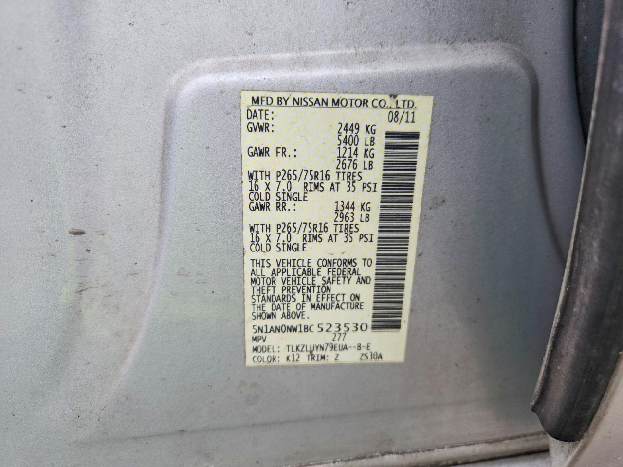 2011 Nissan Xterra Off Road/s/se Silver vin: 5N1AN0NW1BC523530