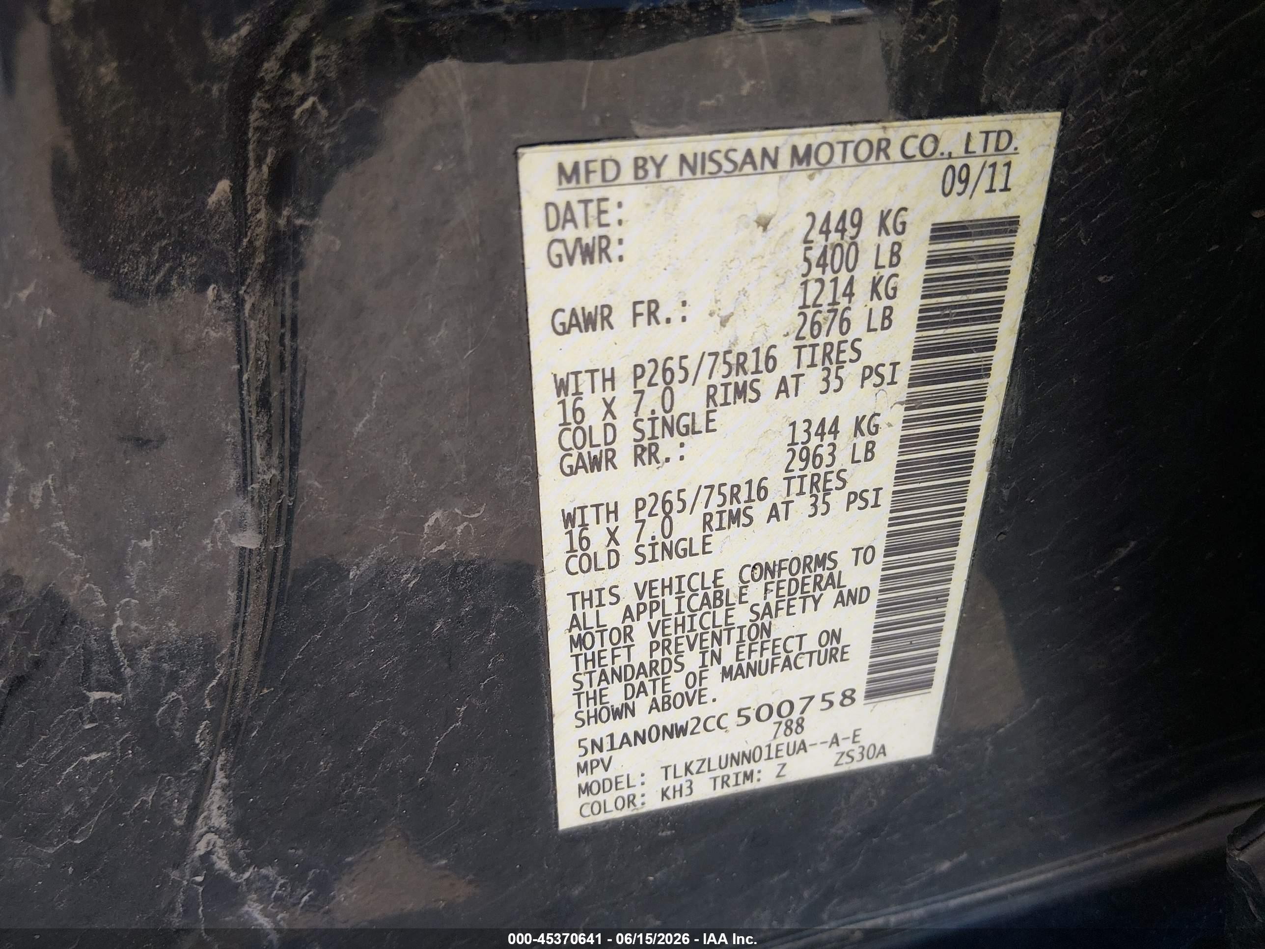 2012 Nissan Xterra Pro-4x Black vin: 5N1AN0NW2CC500758