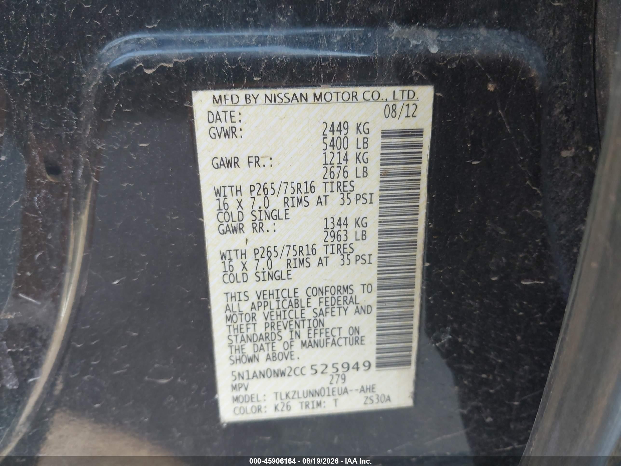 2012 Nissan Xterra Pro-4x Black vin: 5N1AN0NW2CC525949