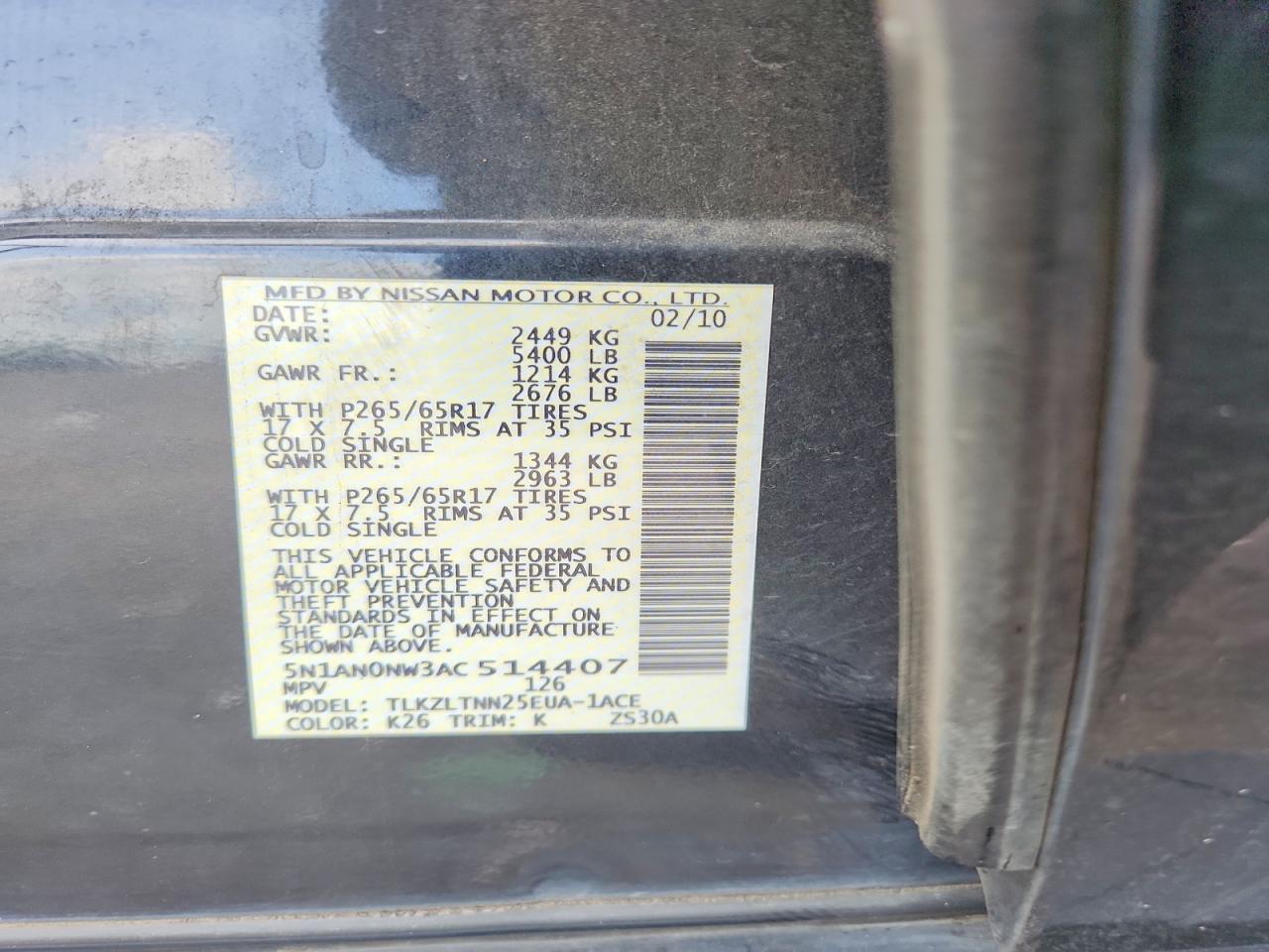 2010 Nissan Xterra X Gray vin: 5N1AN0NW3AC514407