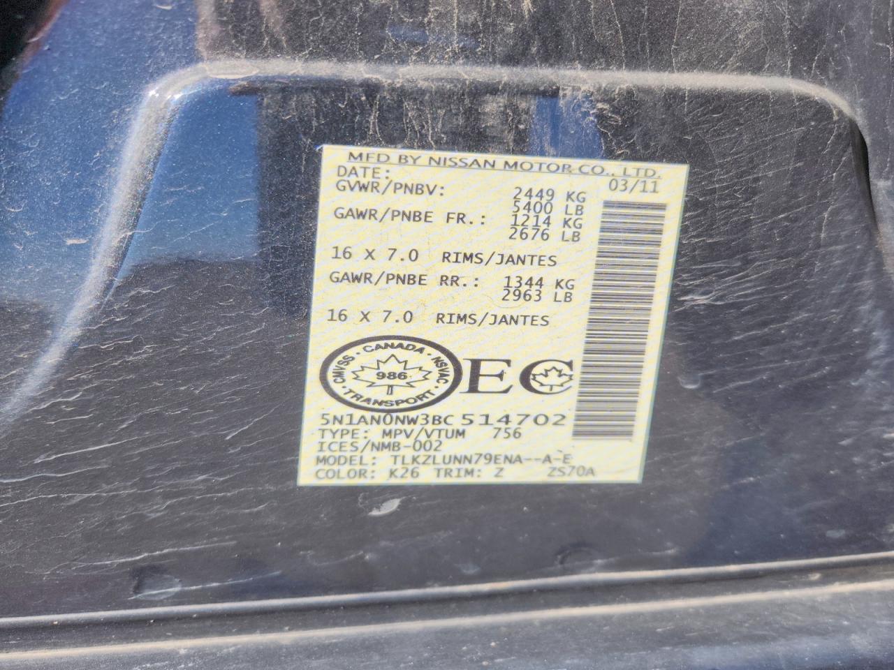 2011 Nissan Xterra X Gray vin: 5N1AN0NW3BC514702