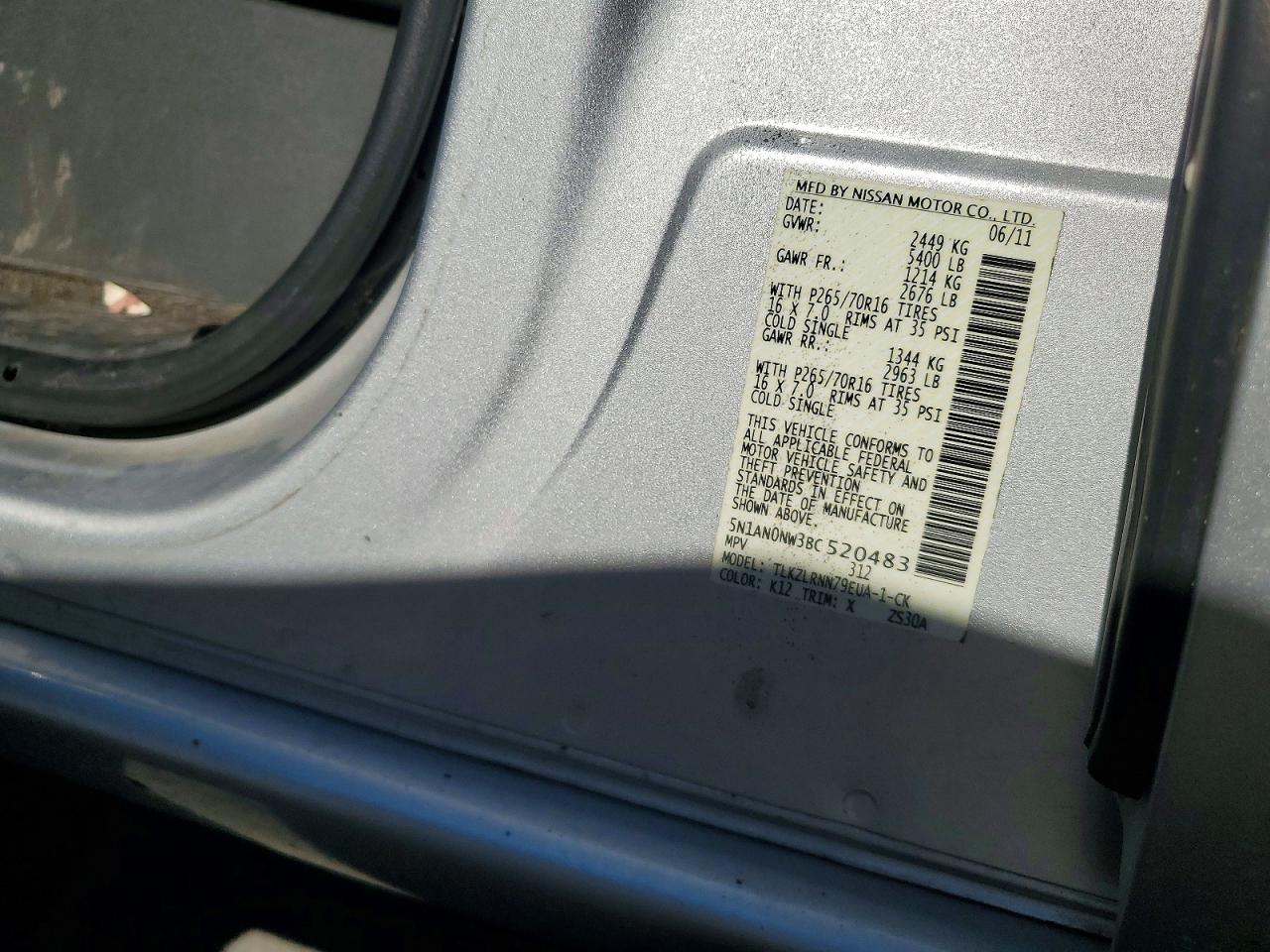 2011 Nissan Xterra X Silver vin: 5N1AN0NW3BC520483