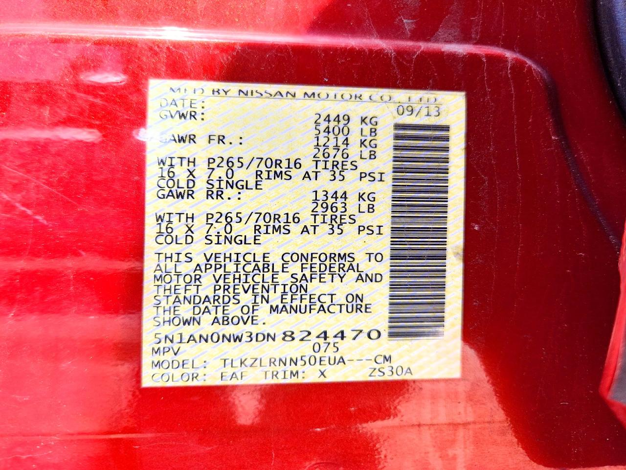 2013 Nissan Xterra X Red vin: 5N1AN0NW3DN824470