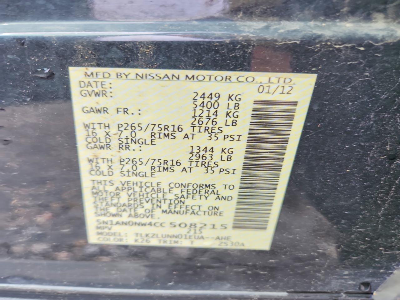 2012 Nissan Xterra X Gray vin: 5N1AN0NW4CC508215
