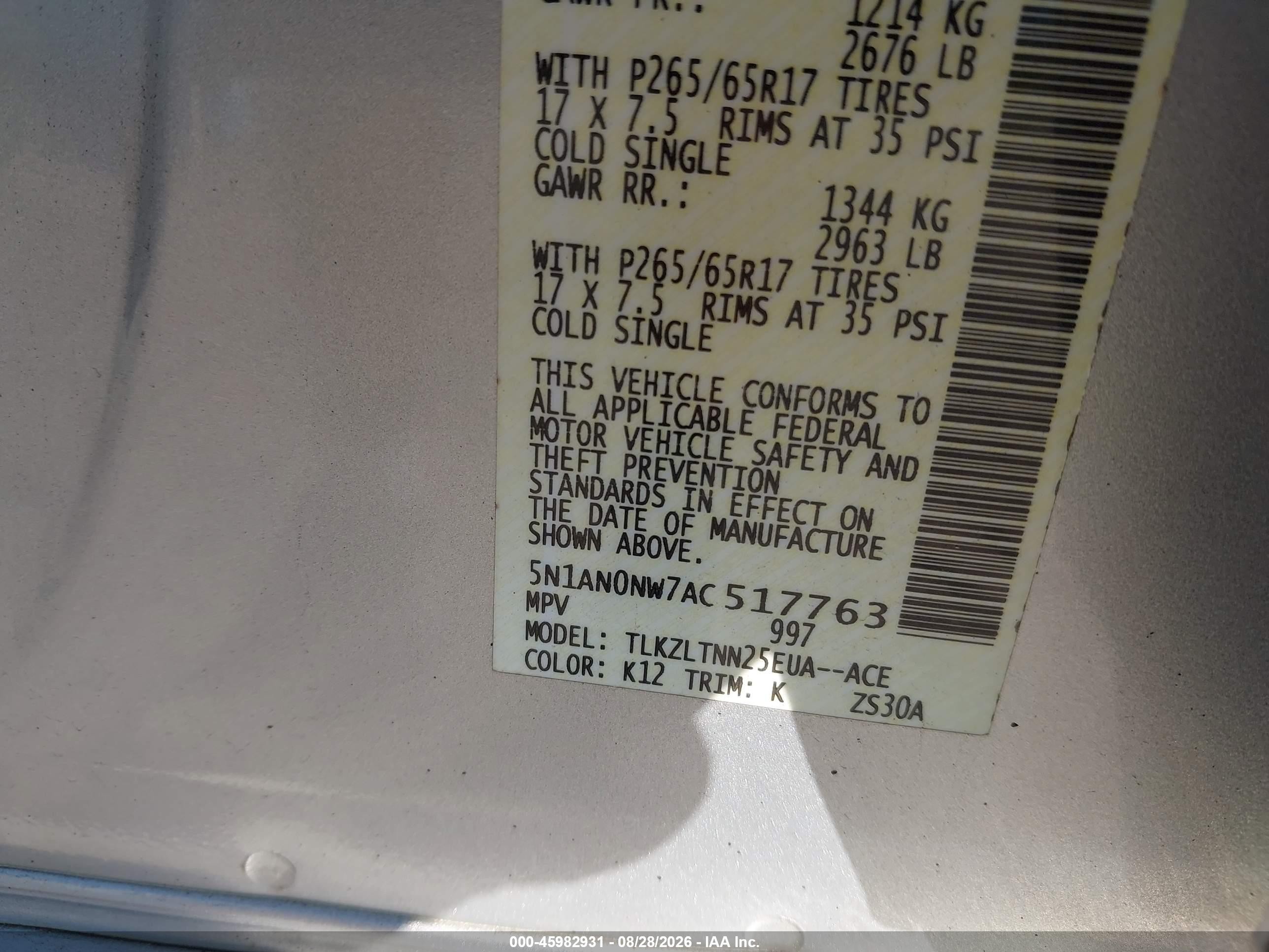 2010 Nissan Xterra Se Silver vin: 5N1AN0NW7AC517763