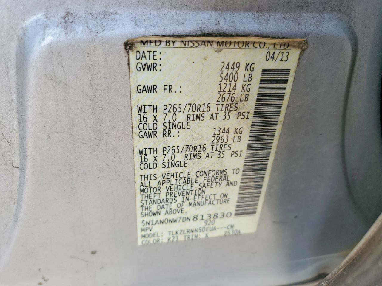 2013 Nissan Xterra X Silver vin: 5N1AN0NW7DN813830