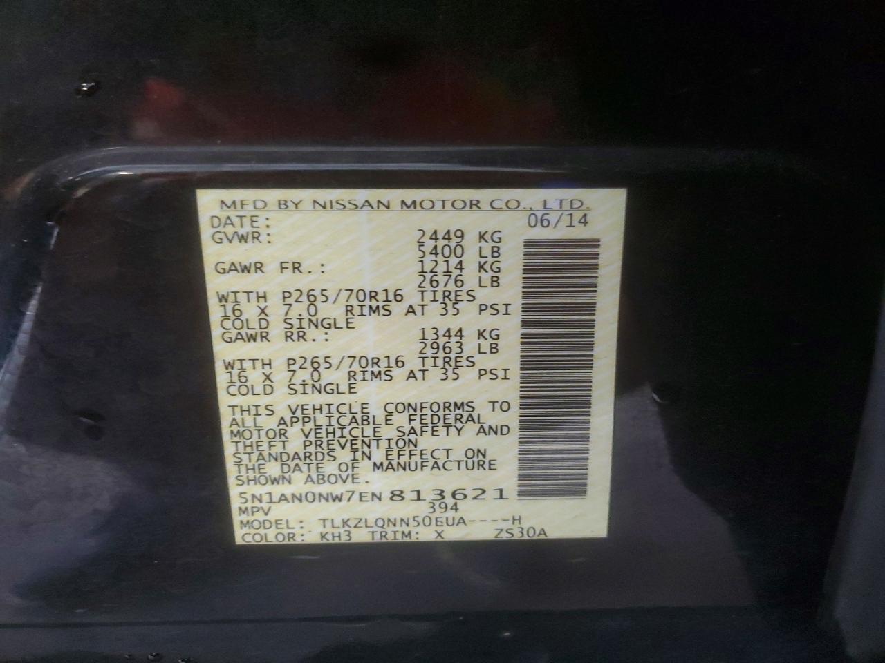 2014 Nissan Xterra X Black vin: 5N1AN0NW7EN813621