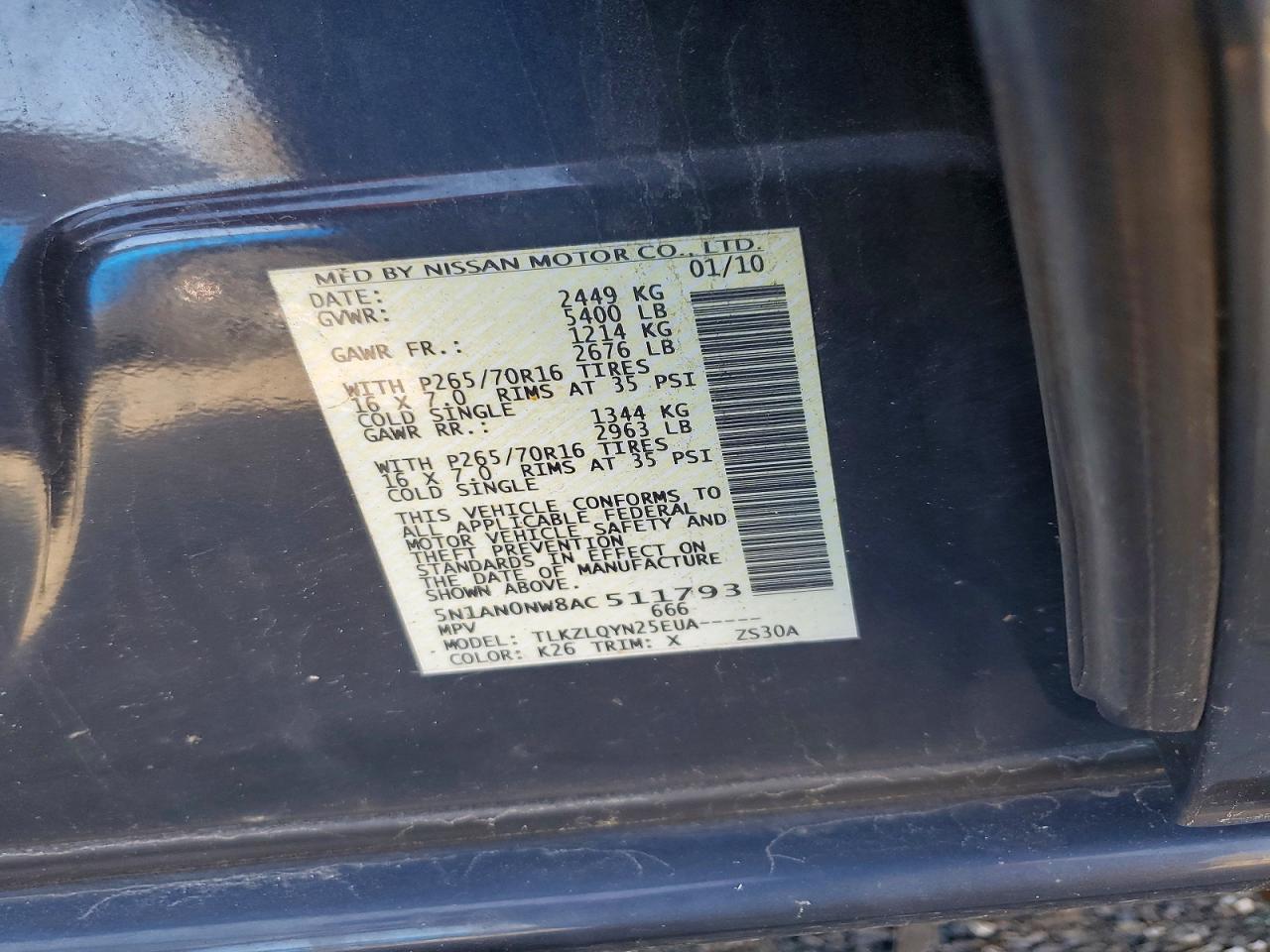 2010 Nissan Xterra X Gray vin: 5N1AN0NW8AC511793