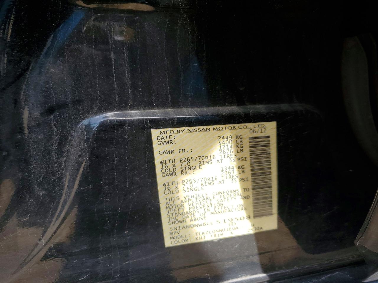2012 Nissan Xterra X Black vin: 5N1AN0NW8CC519508