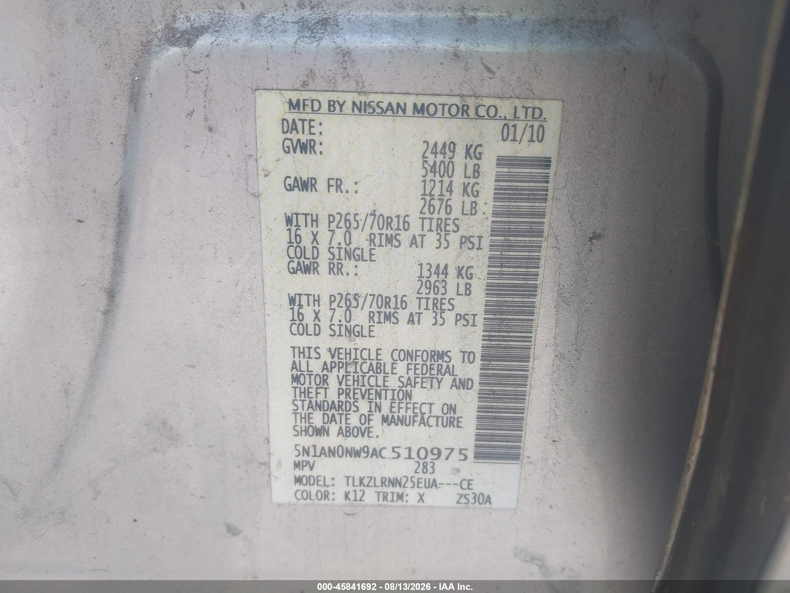 2010 Nissan Xterra S Silver vin: 5N1AN0NW9AC510975