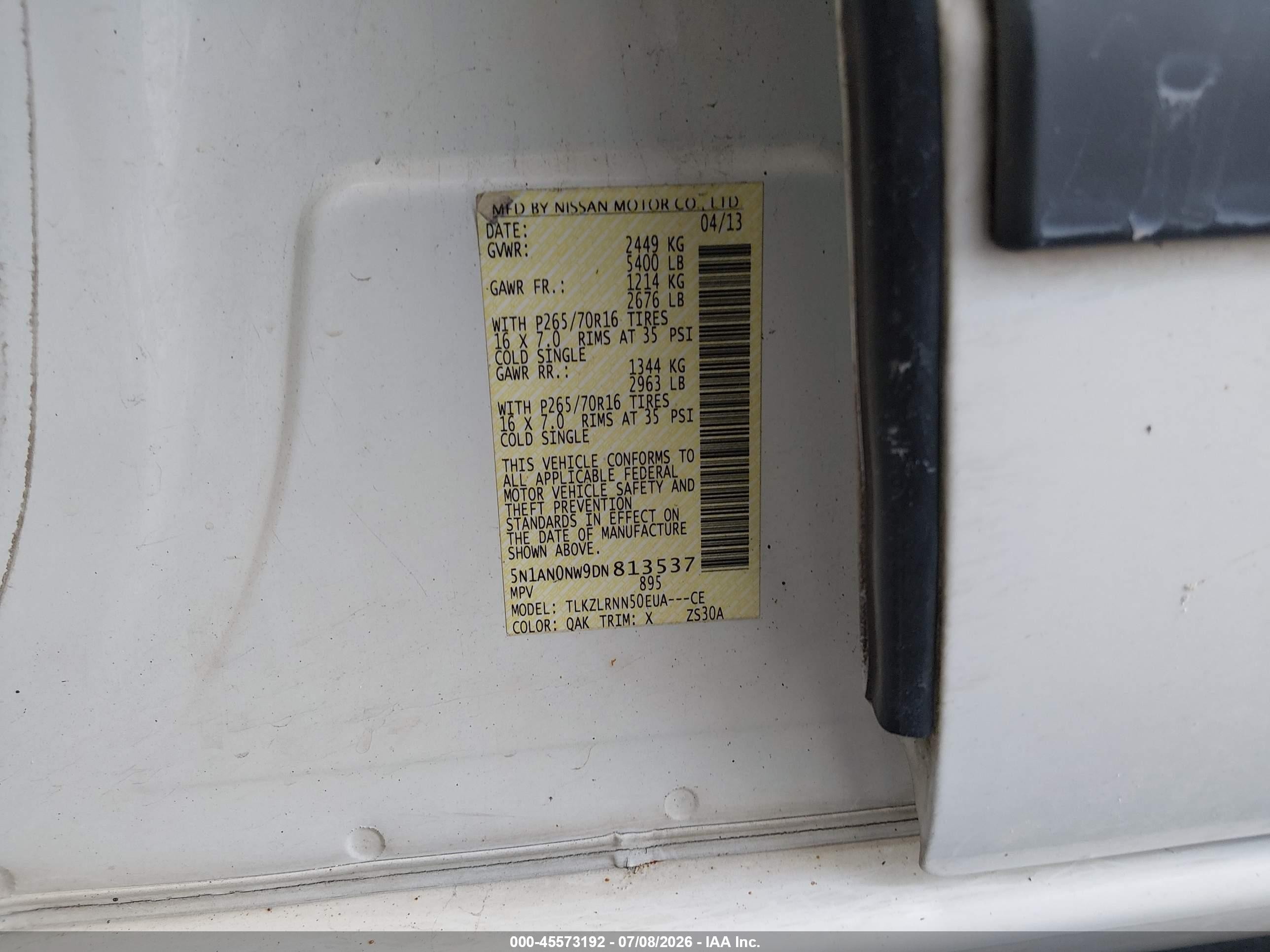 2013 Nissan Xterra S White vin: 5N1AN0NW9DN813537