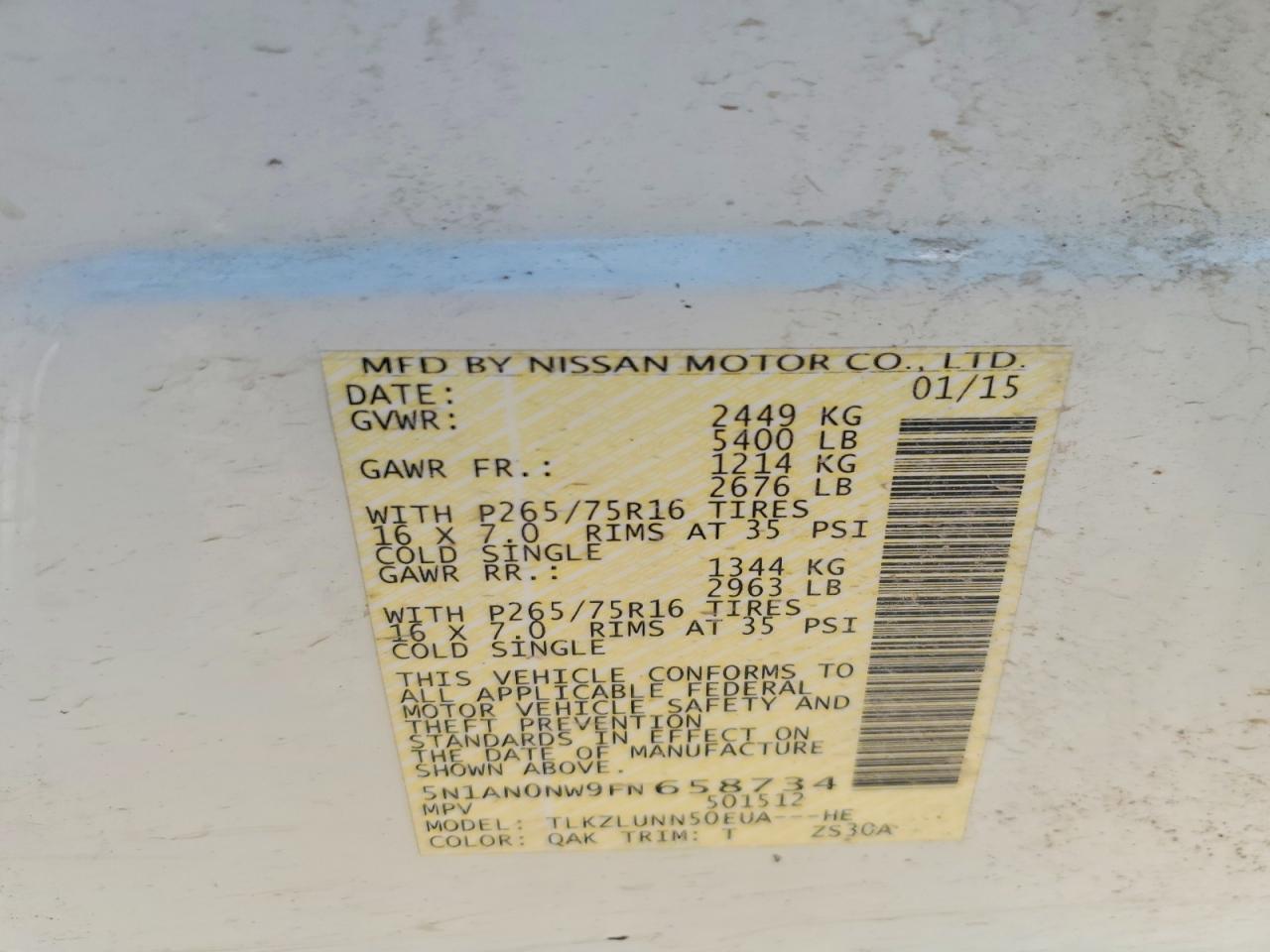 2015 Nissan Xterra Pro-4x White vin: 5N1AN0NW9FN658734