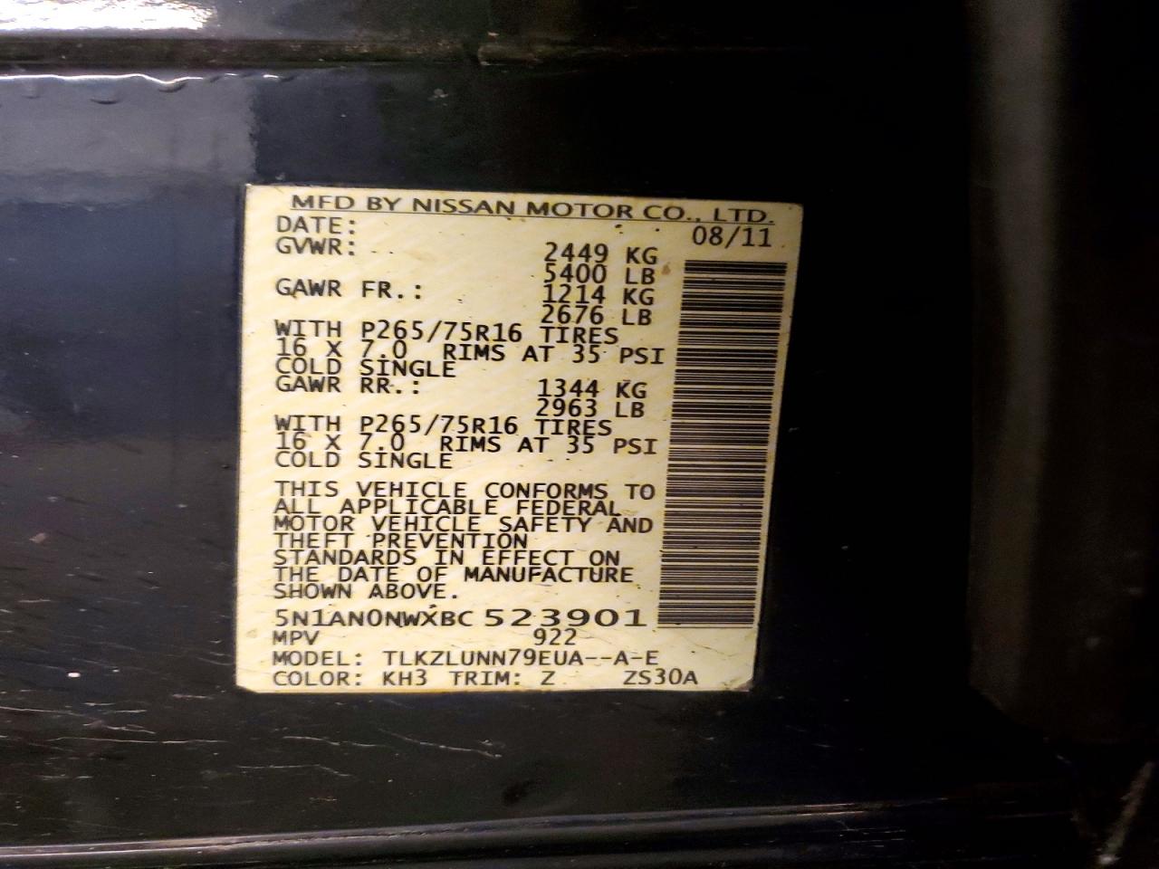 2011 Nissan Xterra X Charcoal vin: 5N1AN0NWXBC523901