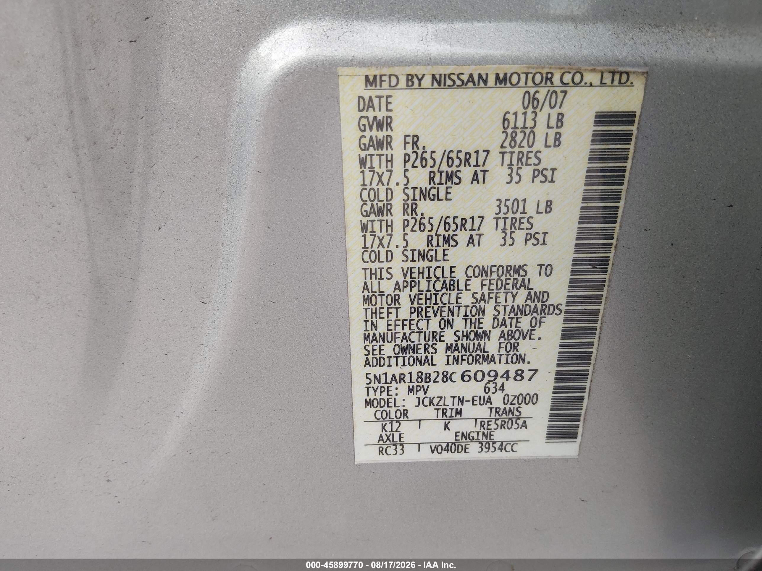 2008 Nissan Pathfinder Se Silver vin: 5N1AR18B28C609487