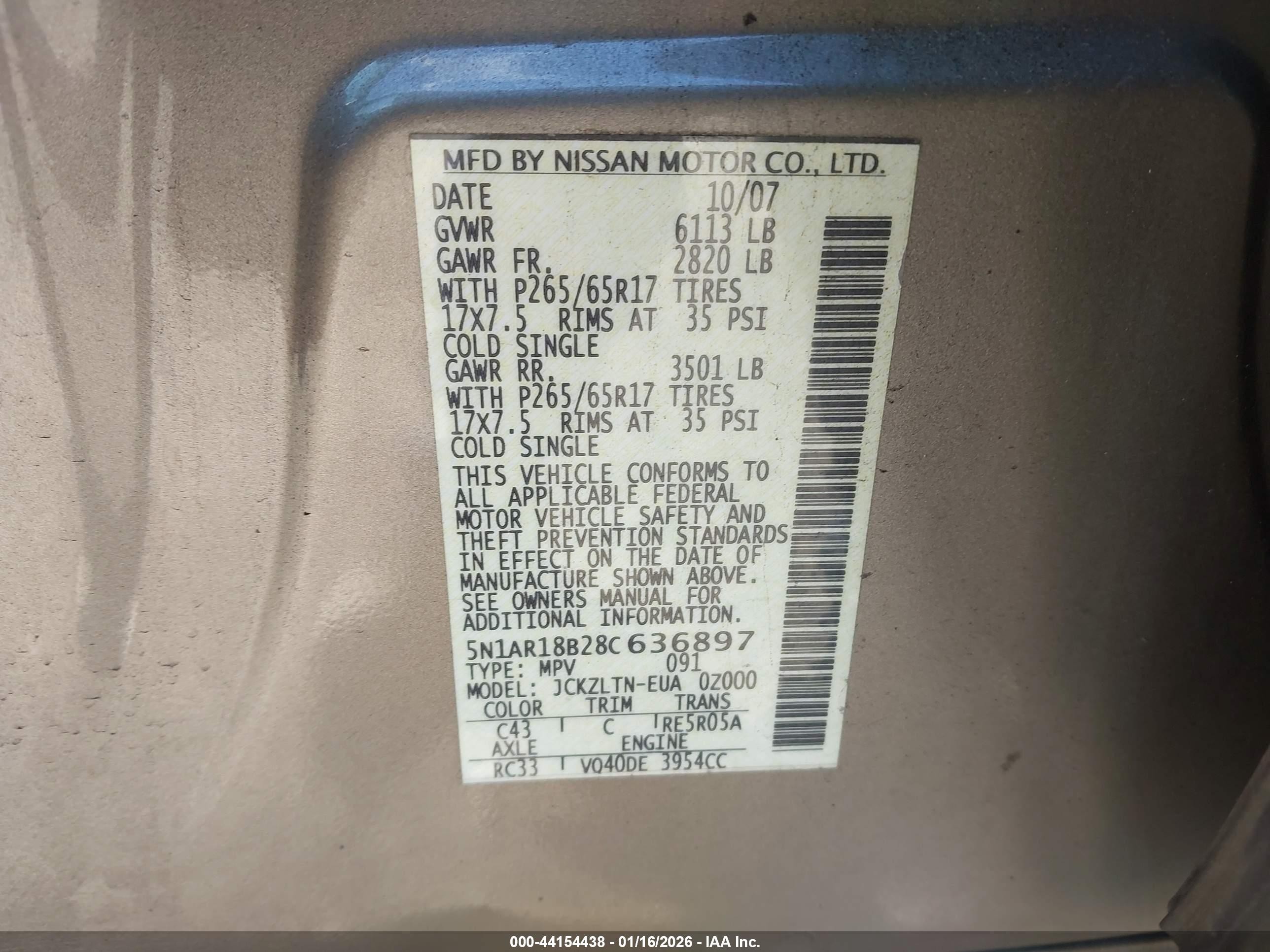 2008 Nissan Pathfinder Se Beige vin: 5N1AR18B28C636897