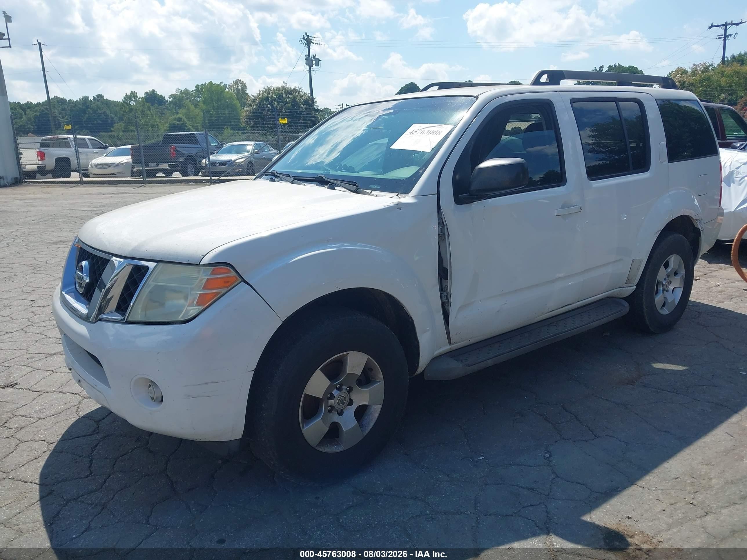 2008 Nissan Pathfinder S White vin: 5N1AR18B38C623947