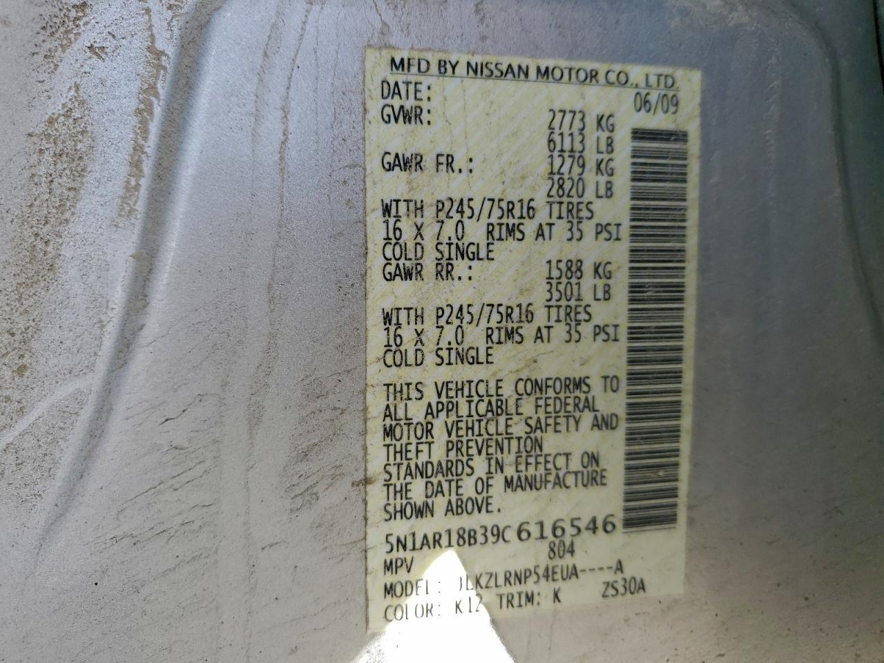 2009 Nissan Pathfinder S Silver vin: 5N1AR18B39C616546