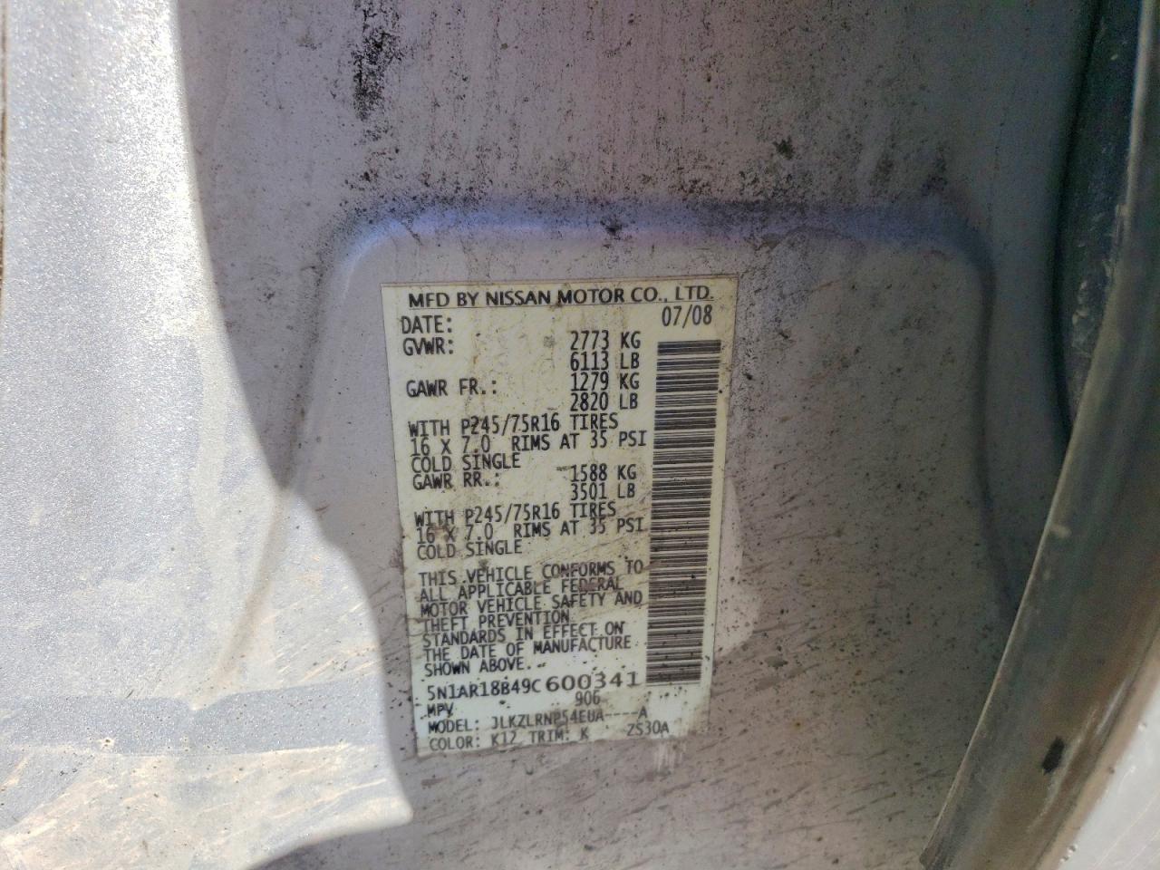2009 Nissan Pathfinder S Silver vin: 5N1AR18B49C600341