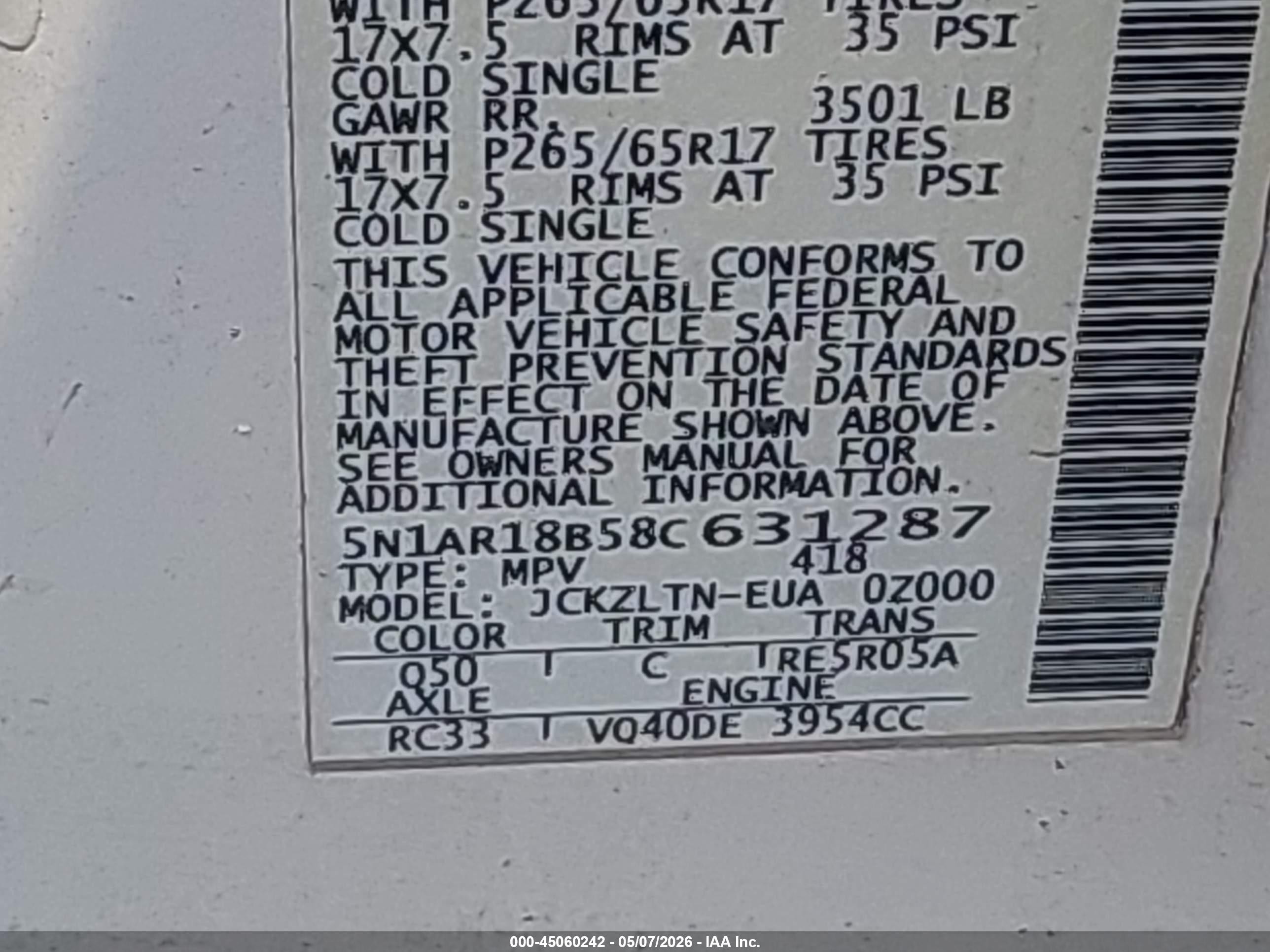 2008 Nissan Pathfinder Se Белый vin: 5N1AR18B58C631287