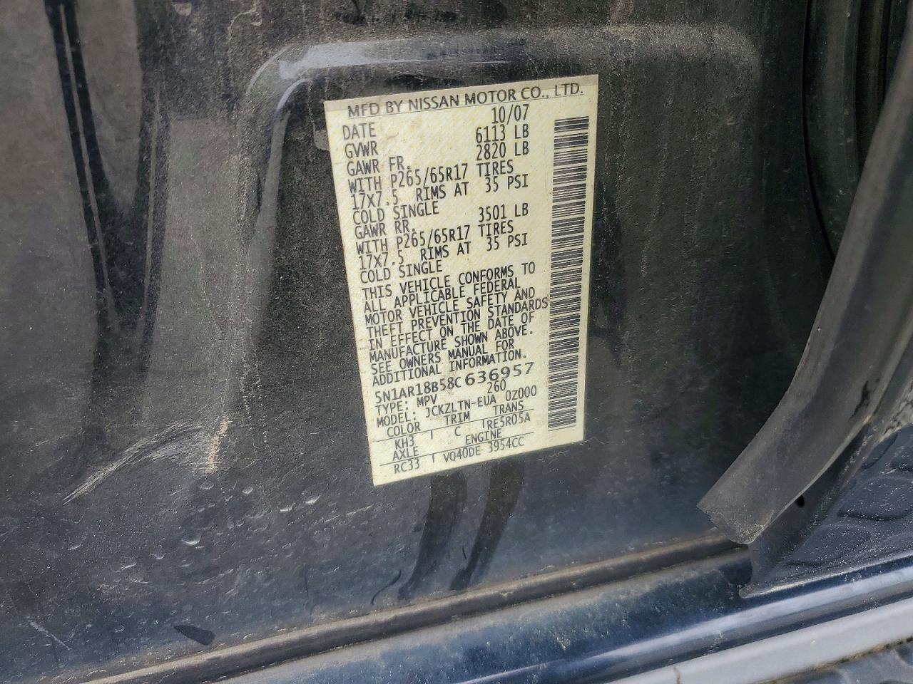 2008 Nissan Pathfinder S Black vin: 5N1AR18B58C636957