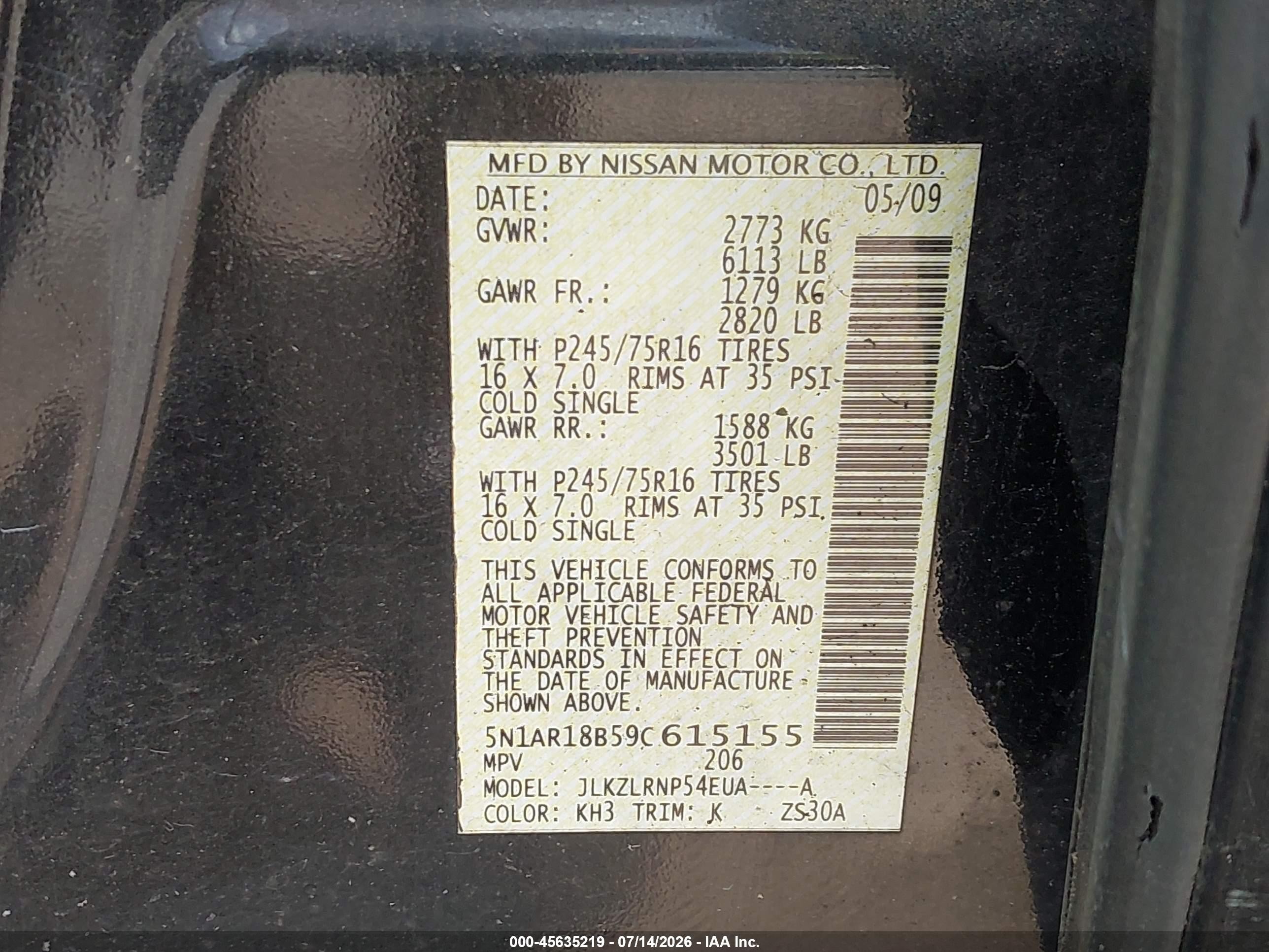 2009 Nissan Pathfinder S Черный vin: 5N1AR18B59C615155