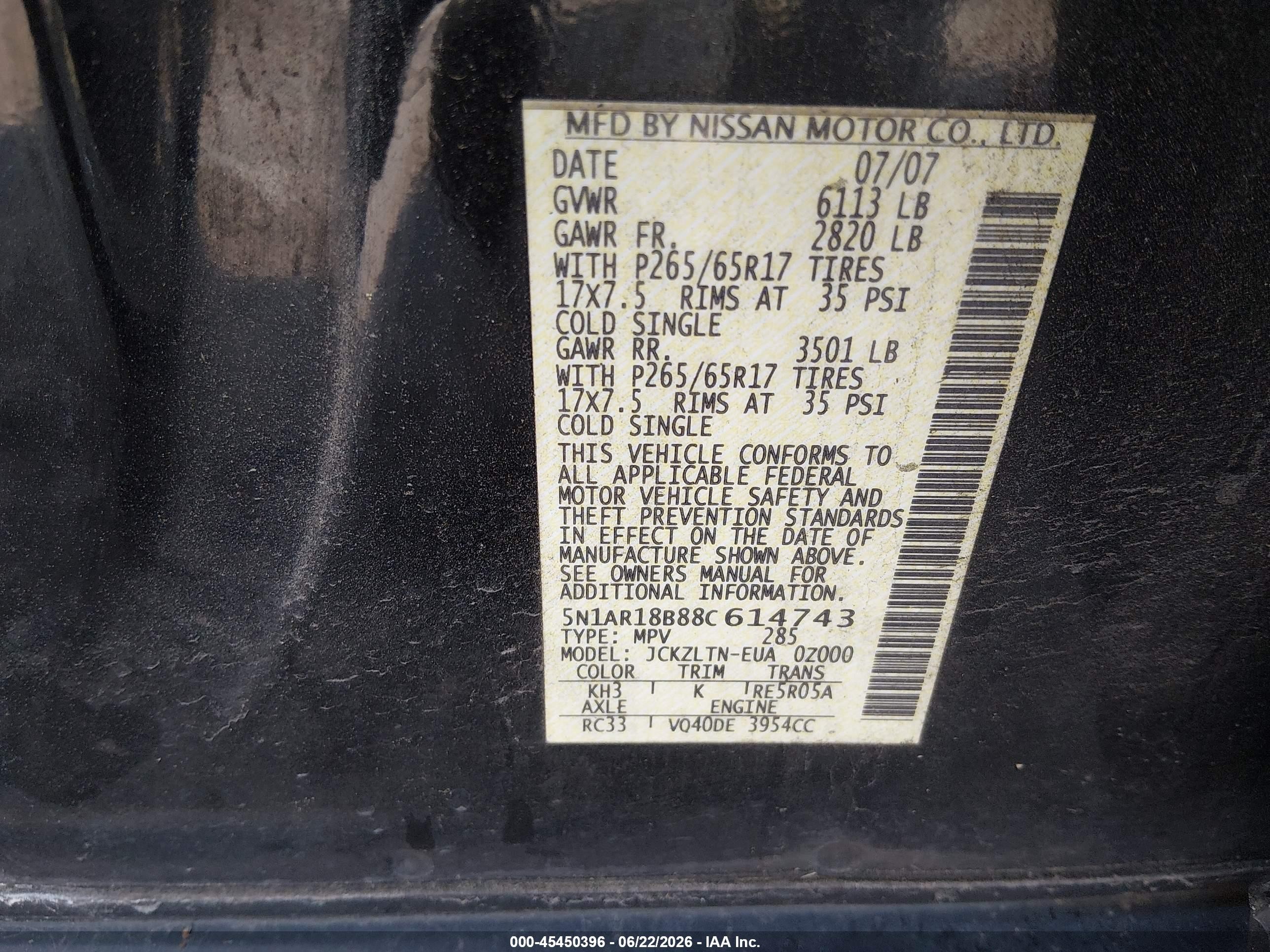 2008 Nissan Pathfinder Se Black vin: 5N1AR18B88C614743
