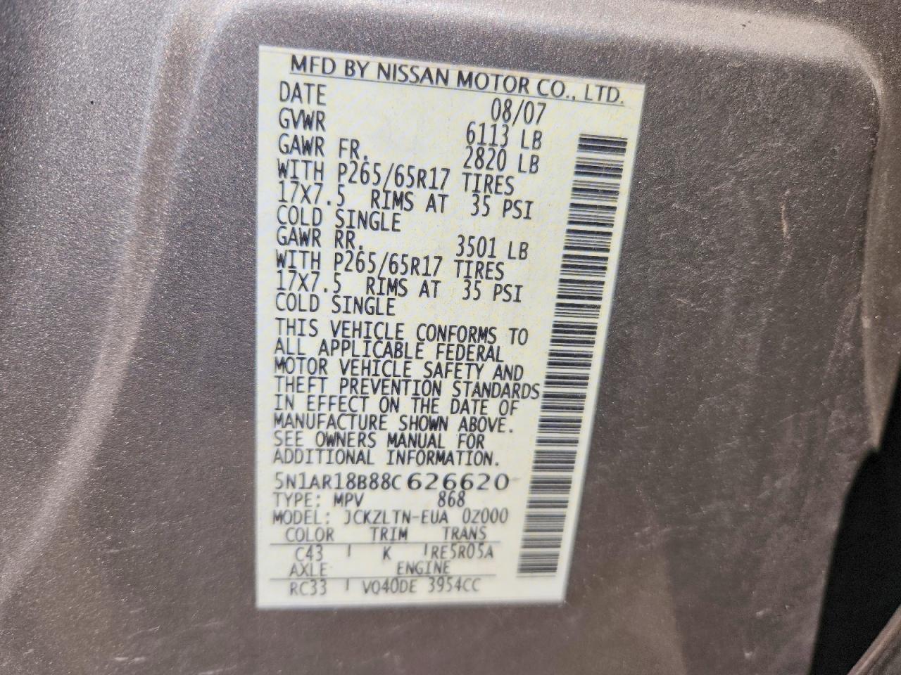 2008 Nissan Pathfinder S Gray vin: 5N1AR18B88C626620