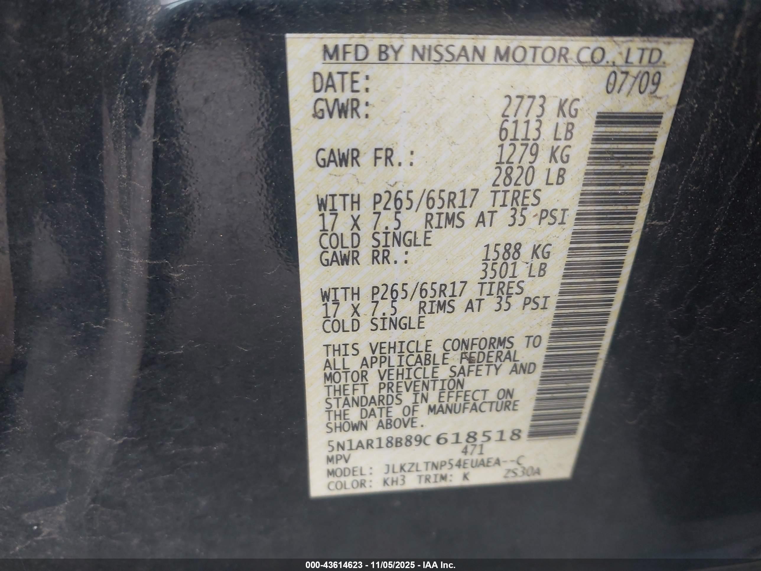 2009 Nissan Pathfinder Se Black vin: 5N1AR18B89C618518