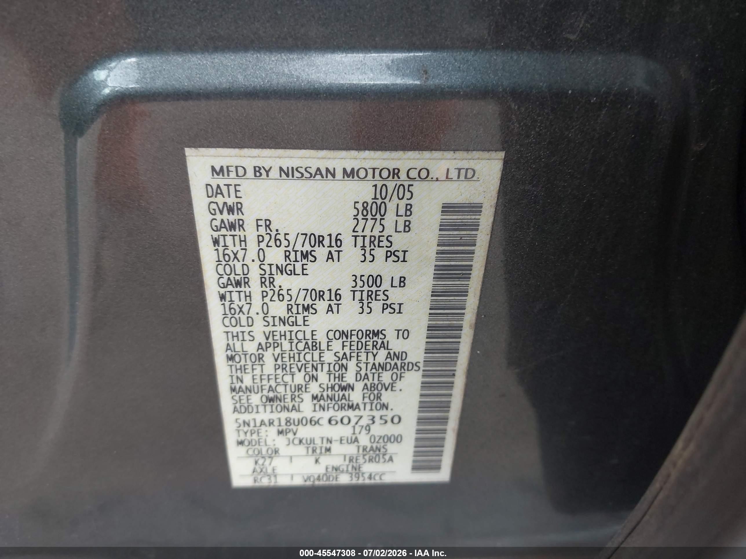 2006 Nissan Pathfinder Se Gray vin: 5N1AR18U06C607350