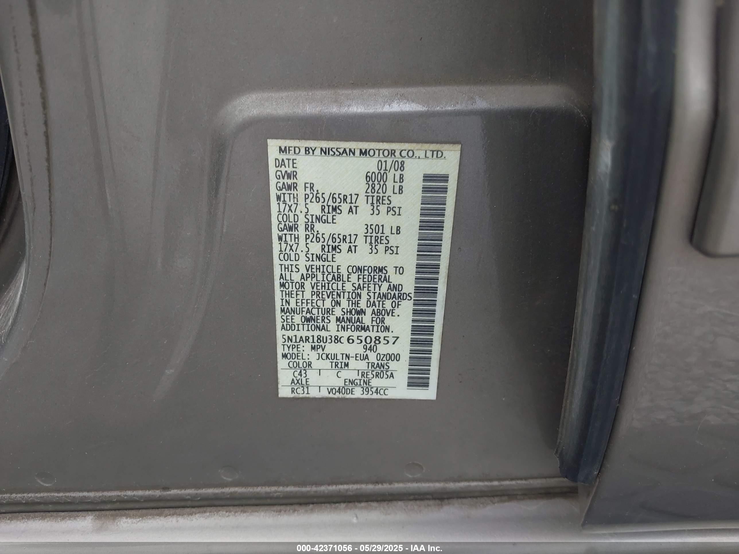 2008 Nissan Pathfinder Se Золотой vin: 5N1AR18U38C650857