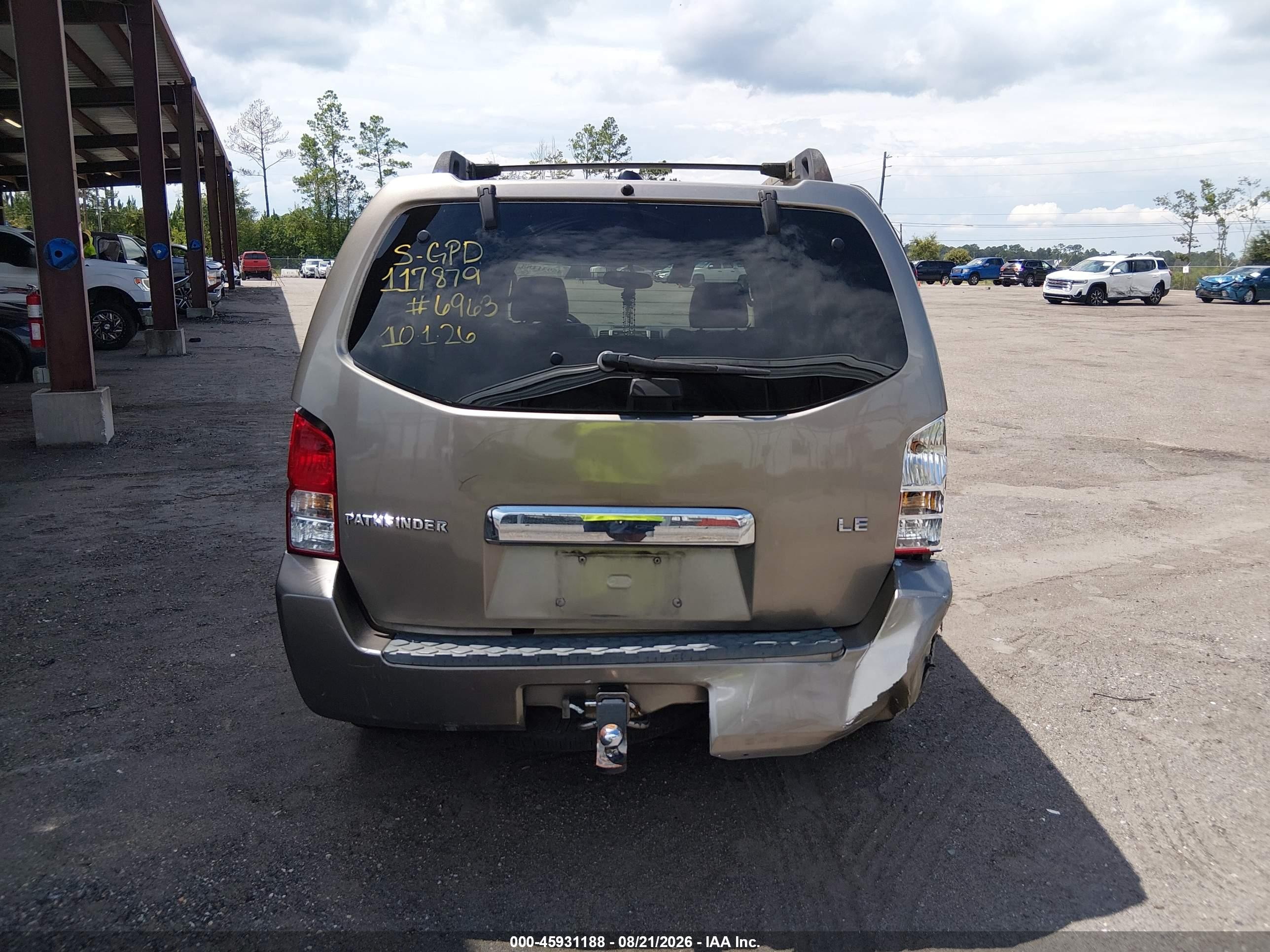 2005 Nissan Pathfinder Le Бежевый vin: 5N1AR18U45C706963